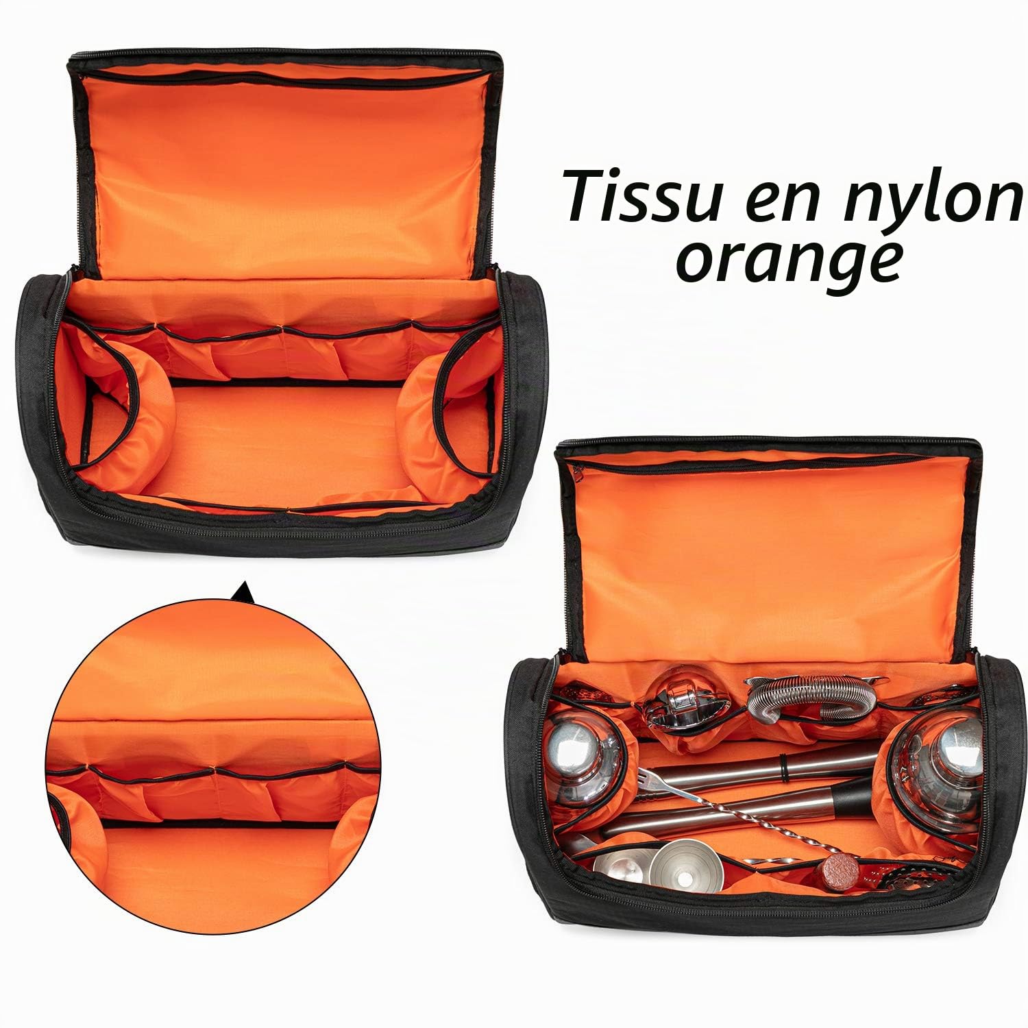 Curmio Sac de kit de barman, sac de transport de voyage portable pour ensemble d'outils de bar, parfait pour la fête de patio extérieur intérieur, noir (SAC UNIQUEMENT)