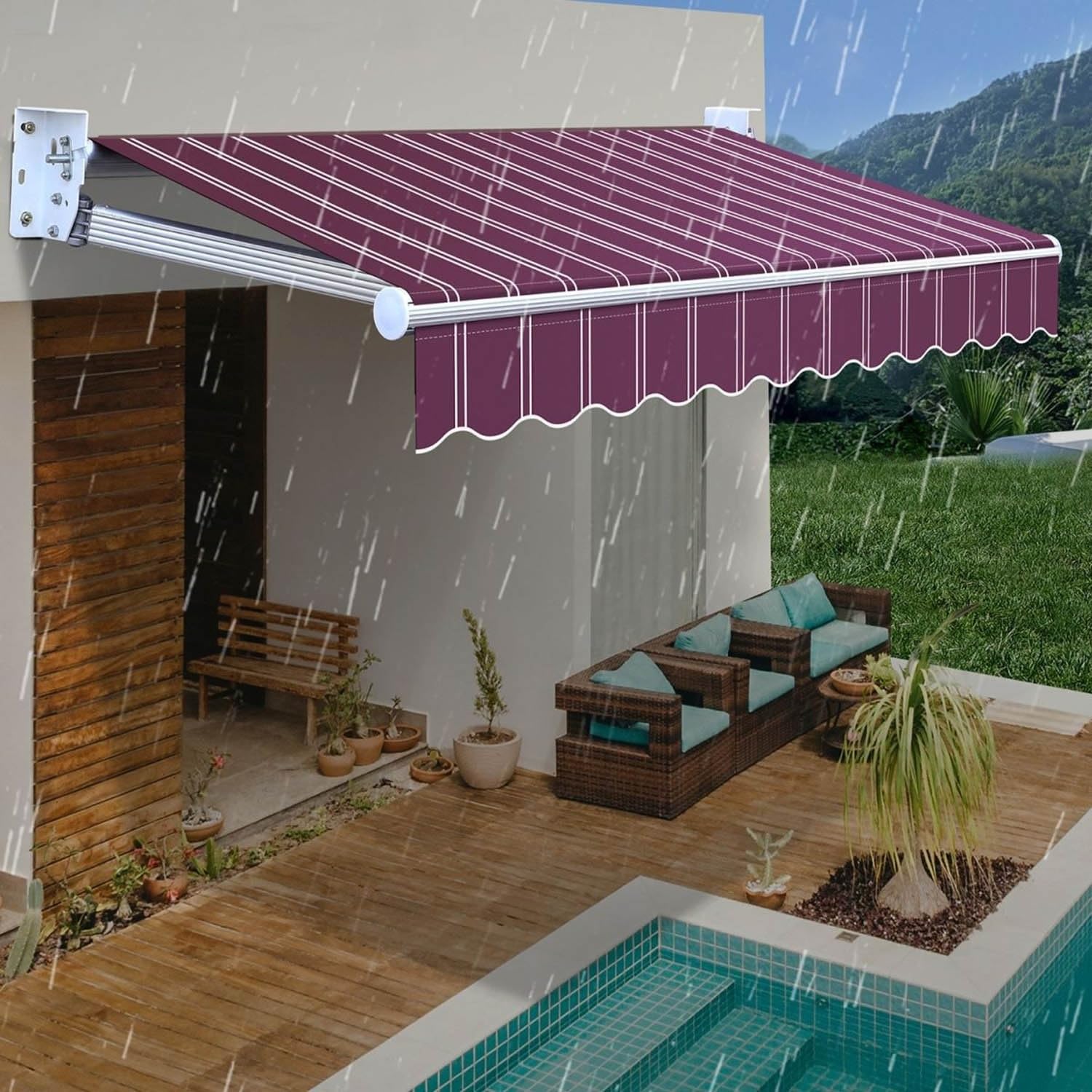 Tessuto di ricambio per tenda da giardino retrattile, protezione UV, impermeabile, per cortile e terrazza (strisce verdi, 4 x 2,5 m)