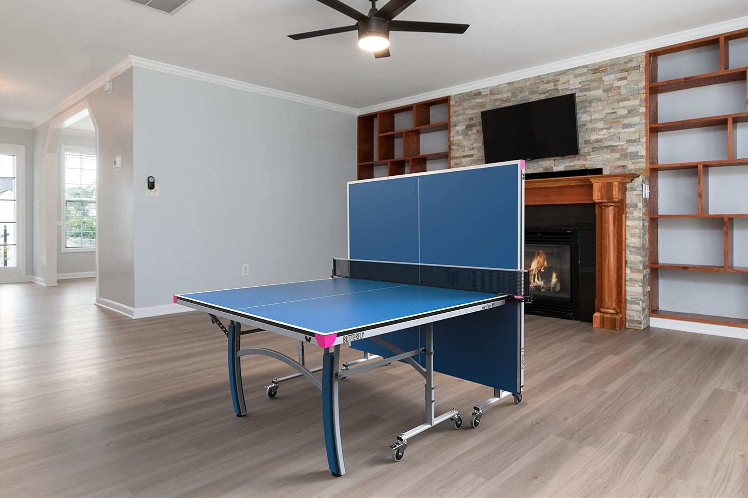 Butterfly Active 19 Table Tennis Table - Height Adjustable Legs Ensure A Level Surface - Quick Assembly - USATT Approved - Regulation 6" Net Included - Offers Playback Position