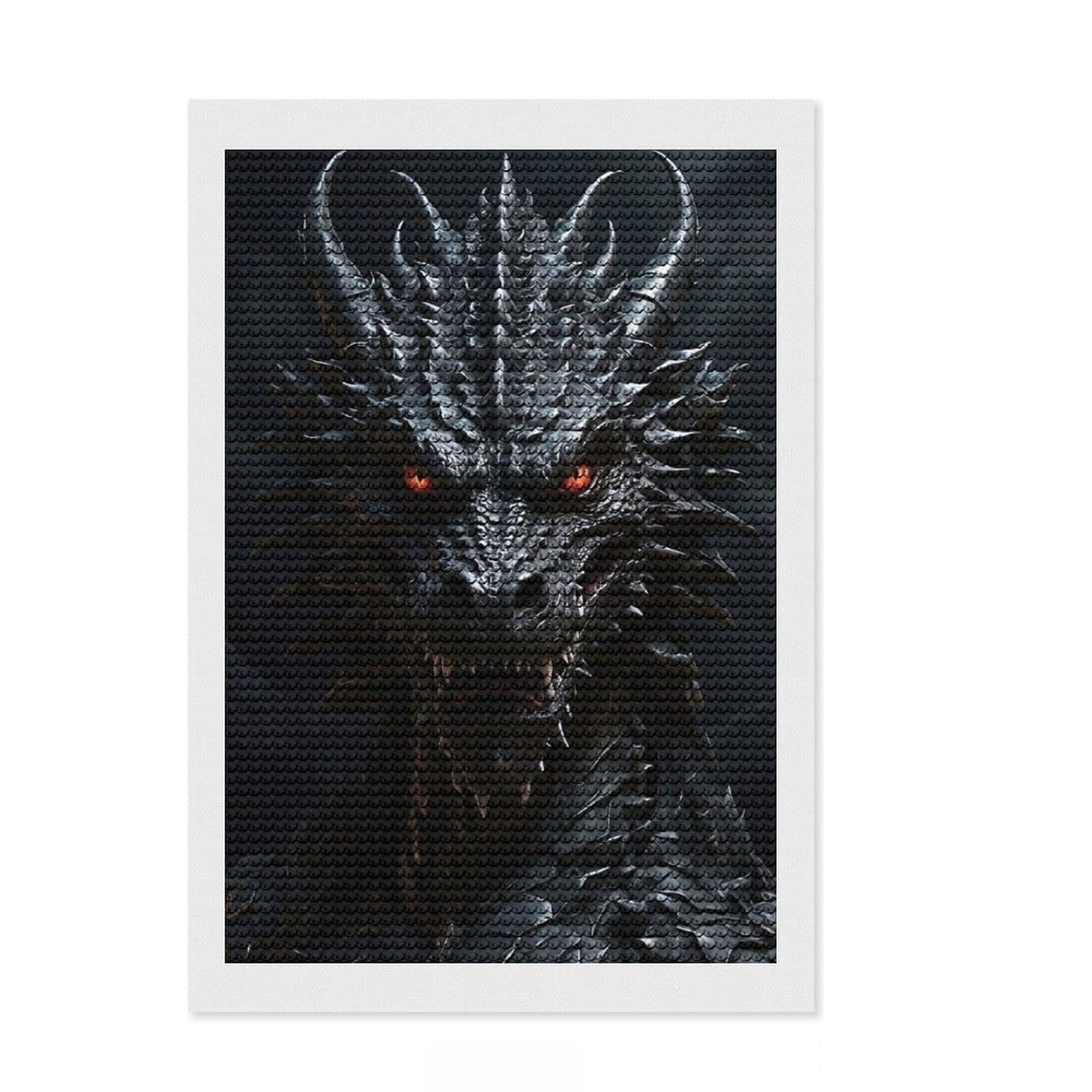 Junmoney Black Dragon DIY Diamond Art Canvas Kit 8"x12", Sparkling Crystal Beads, Modern Decor, Boho Decor, Christmas Gift