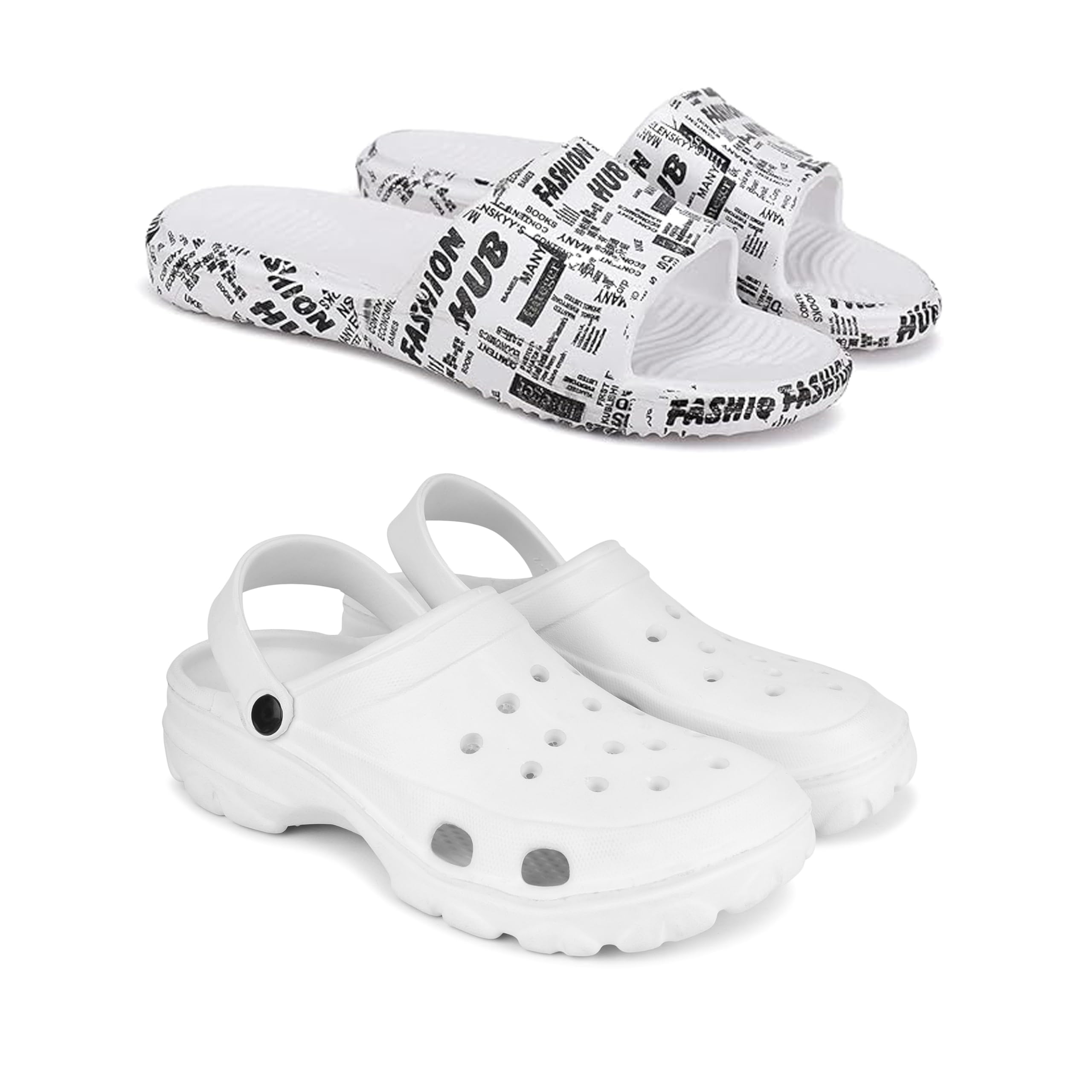 WINGSCRAFT Men's Rover Lightweight Comfortable| Slides|Clogs| Sandals with Adjustable Back Strap for Men 3104-3122 White-Combo(N)-3104-3122-10 -P-picture-35