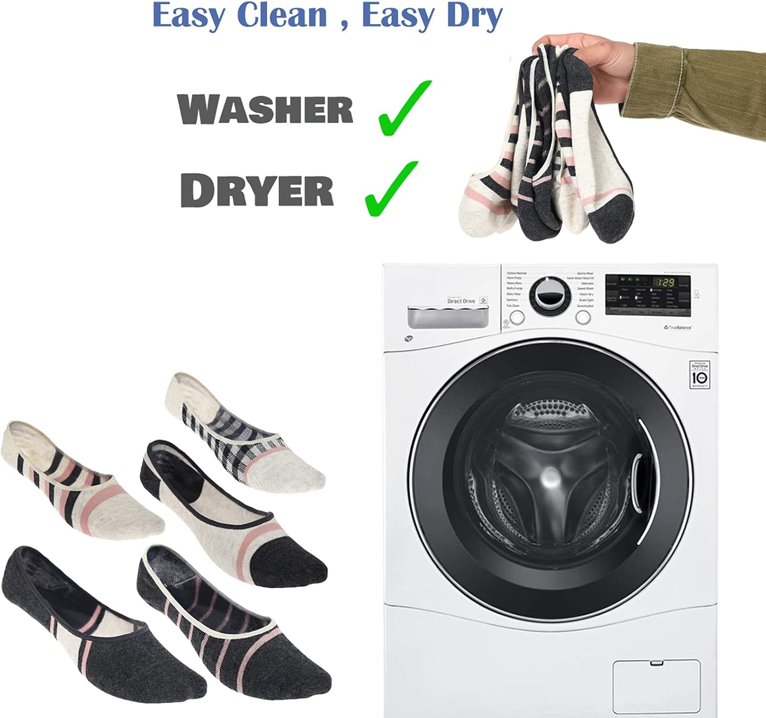 RYI 5-Pack No Show Socks for Women Size 6-9 Ankle Invisible Non-slip Athletic Socks - Image 7