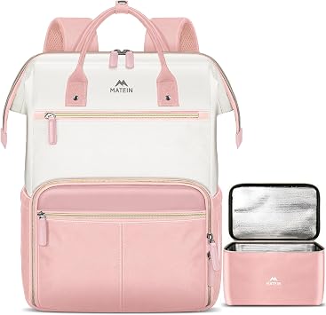 MATEIN Lunch Backpack for Women, 15.6 Inch Work Backpack with Laptop Compartment, College Computer Lunchbox Backpacks with Insulated Lunch box Meal Prep Bag for Teens Office Commute College, 2pcs Set