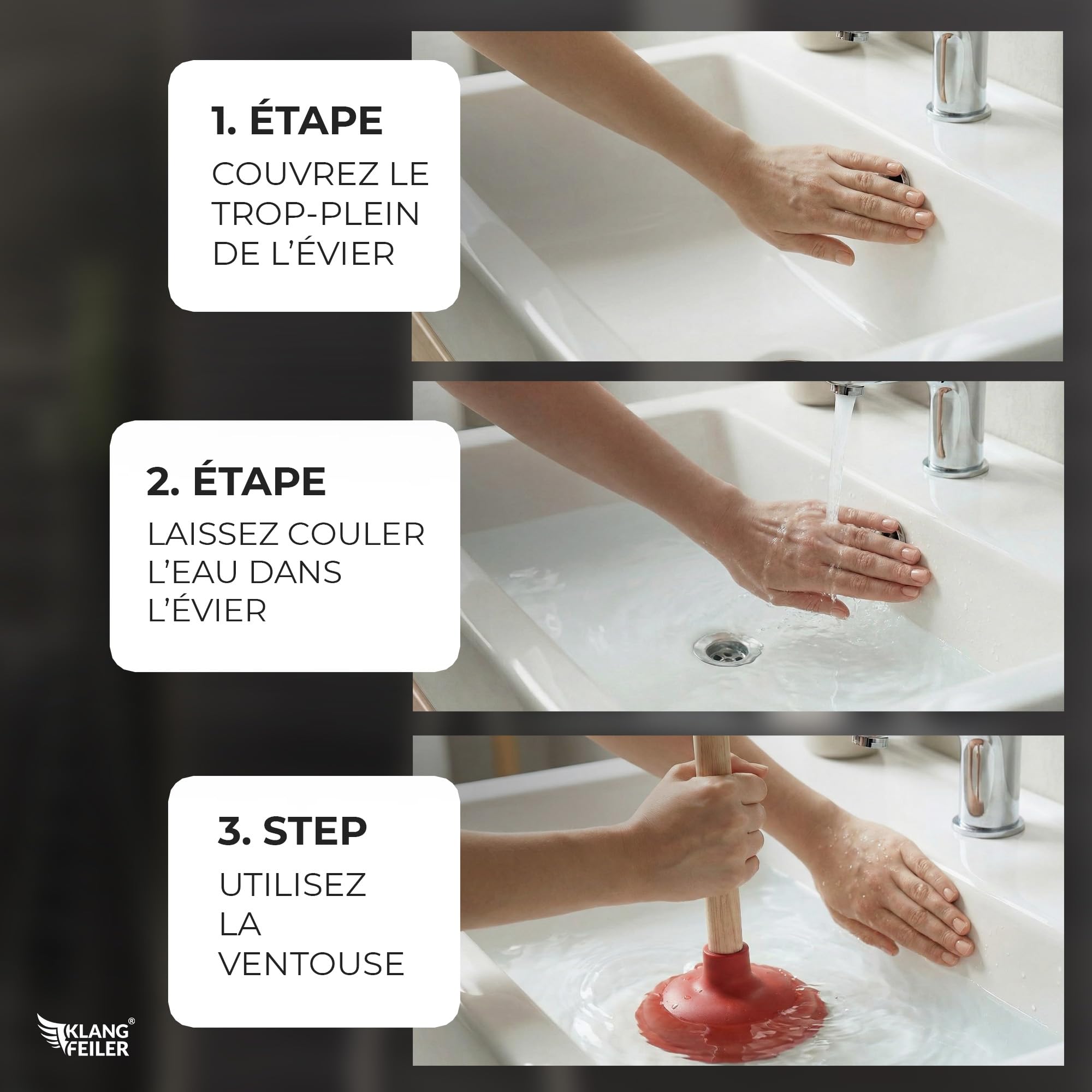 Klangfeiler Déboucheur de canalisations 140 mm Ventouse Lavabo Douche WC