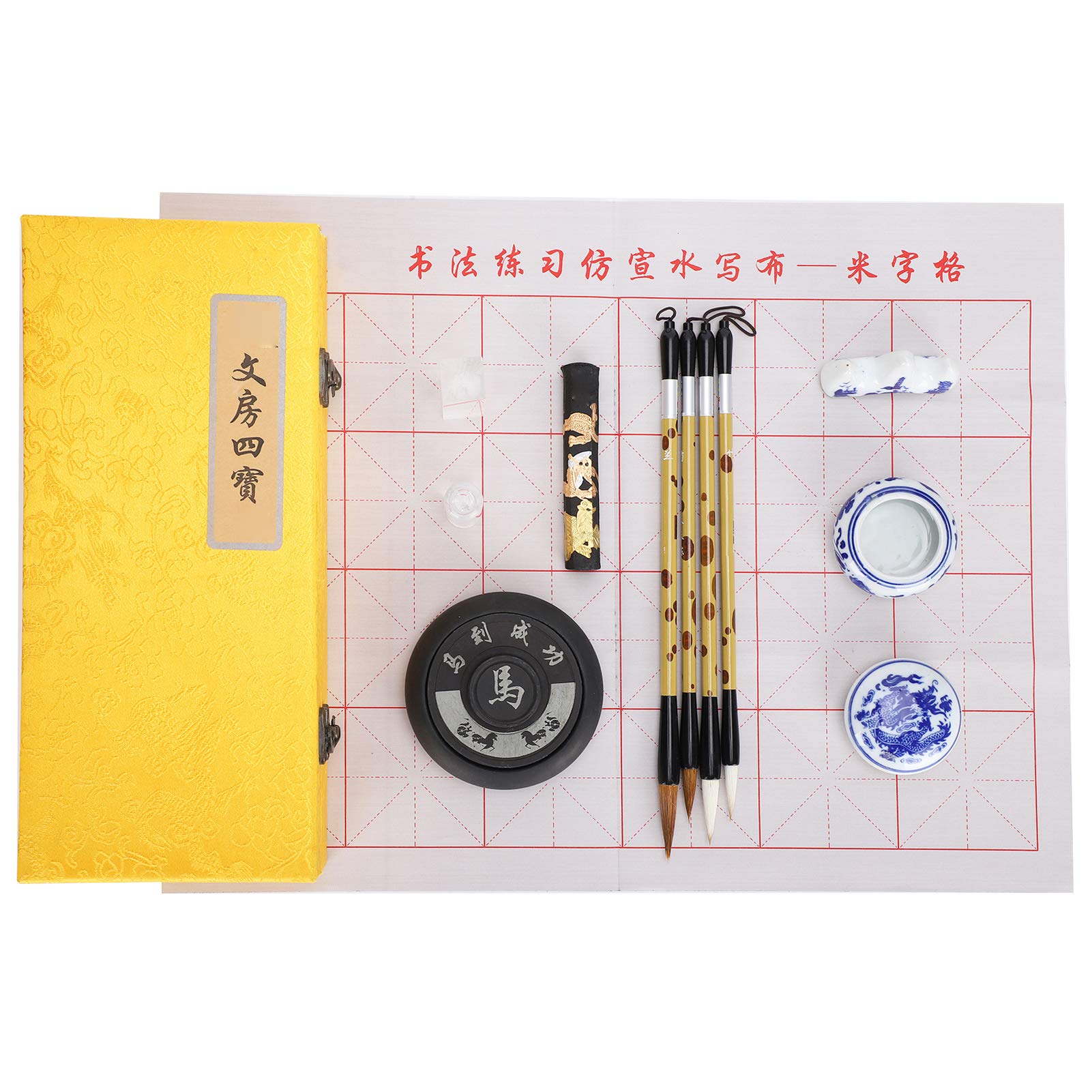 Set di pennelli per calligrafia per principianti, setole morbide, uso versatile, carta di bambù, materiali durevoli, tampone di inchiostro con colori vivaci