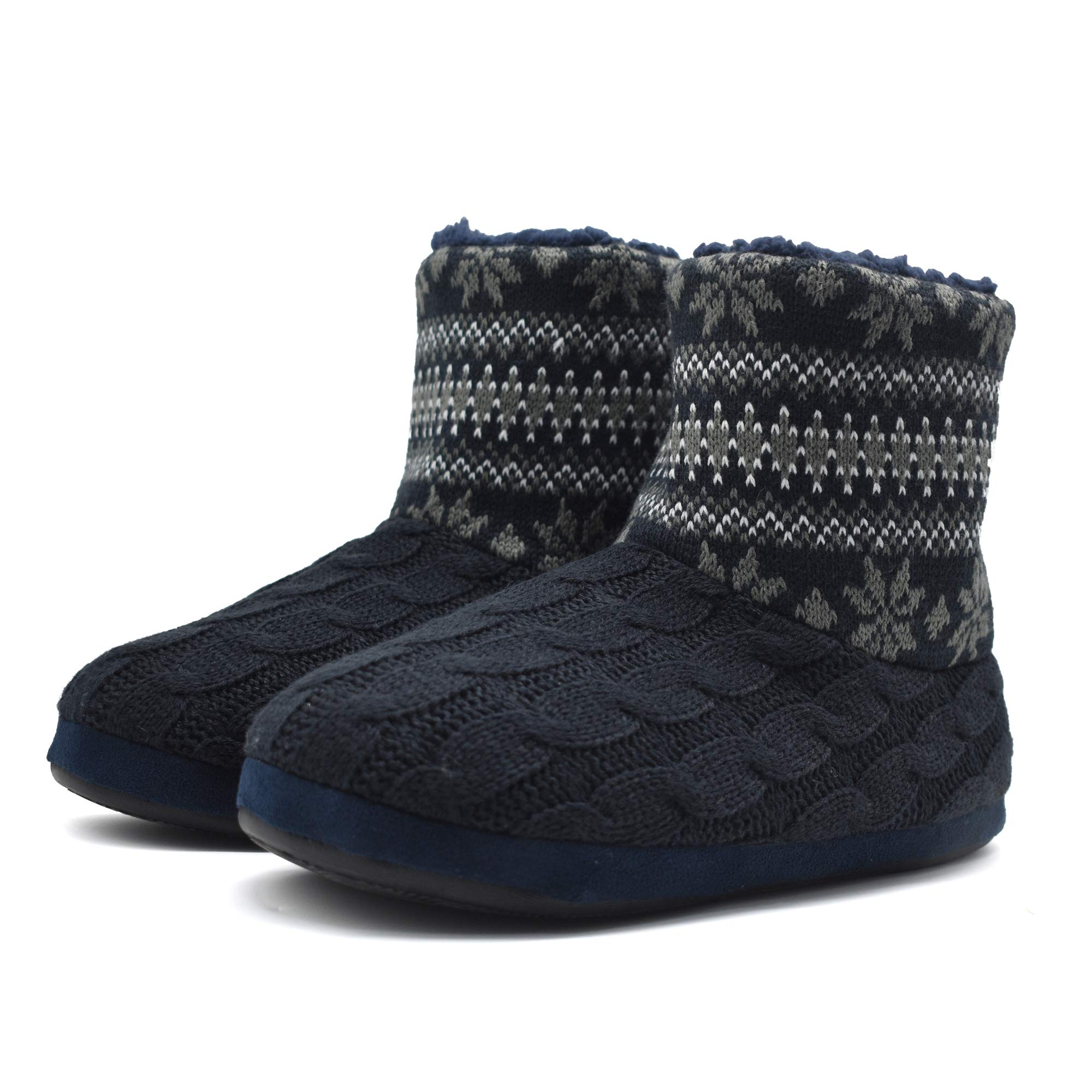 Knit Rock Wool Warm Men Indoor Pull on Cozy Memory Foam Slipper Boots Soft Rubber Sole Black-Grey