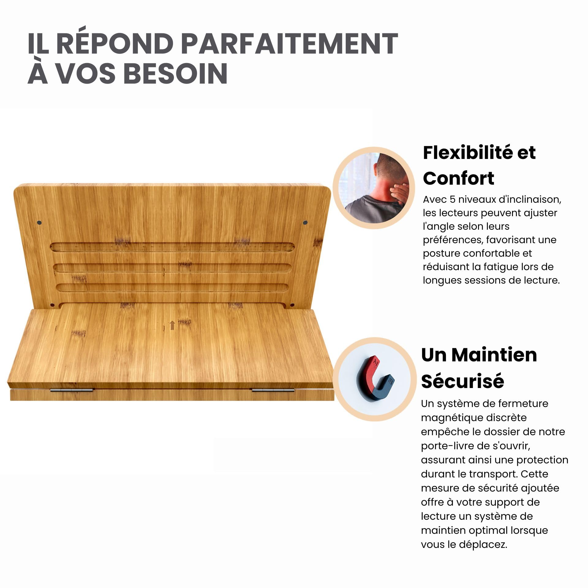 Support De Livre Rotatif 360° En Bambou – Réglable, Avec Rangement, Pour Tablette Et Livres De Cuisine