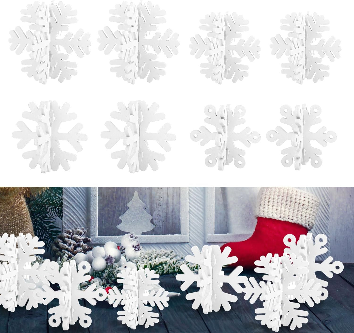 16-dielna súprava drevených vianočných dekorácií v tvare snehovej vločky