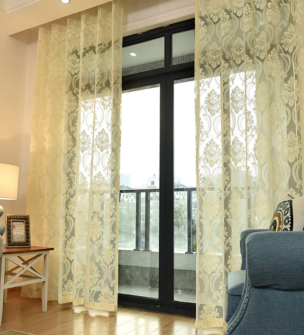 TSSHOUSE Net Sheer Curtains - (Beige, 250)