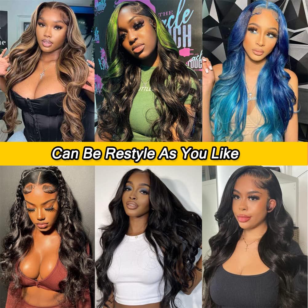 13x6 Lace Front Wigs Human Hair Lace Front Pre Plucked 220% Density Glueless Human Hair Wigs for Black Women HD Transparent Lace Frontal Wigs Natural Black 22 Inch