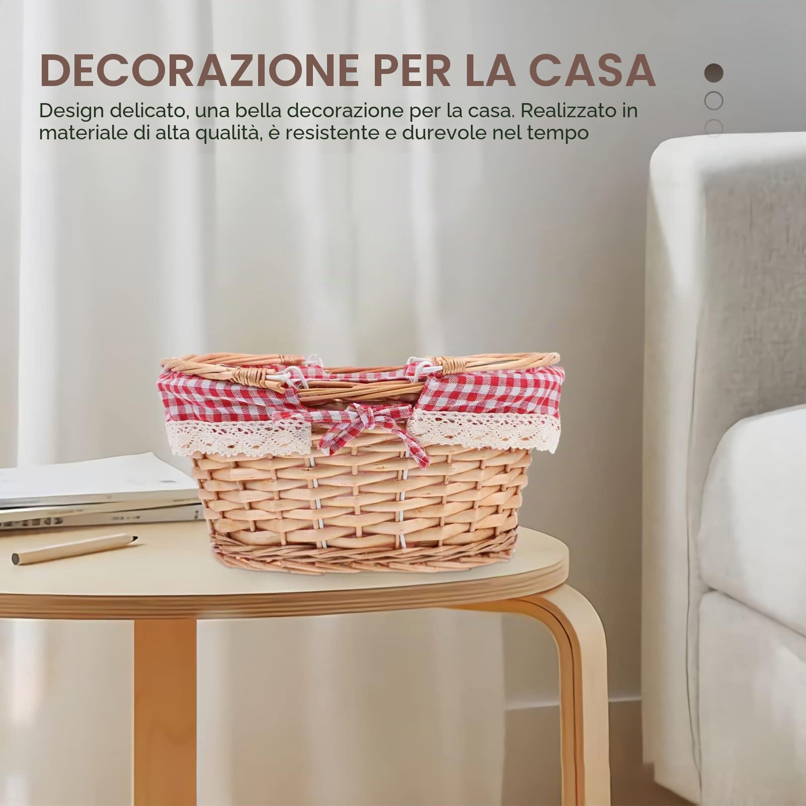 Cestini Vimini, Cabilock Cestino in Vimini, 37X27X17CM Intrecciato Cesto Picnic con Manico e Trecc, Vintage Country Naturale Cestino Campeggio All'aperto