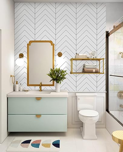 Miniatura 5 de Papel pintado bohemio extraíble con rayas de espiga para dormitorio baño muebles de cocina papel de contacto moderno decorativo 177 x 118 pulgadas