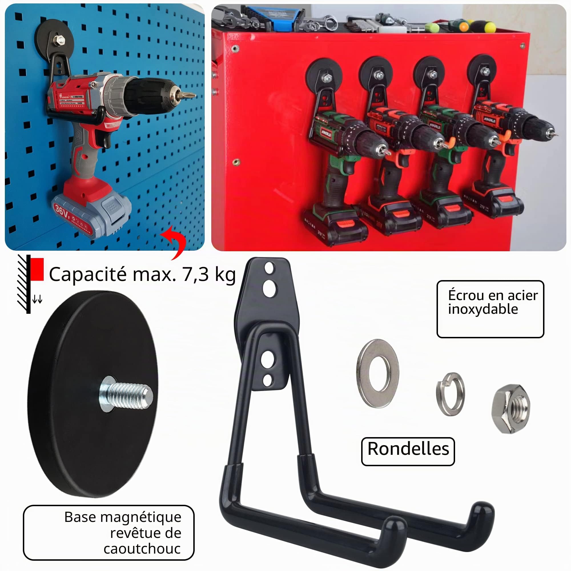 MUTUACTOR Lot de 2 grands crochets de garage magnétiques robustes - Fixation magnétique - Pour garage - Outils de jardin, tuyau, boîte à outils, planche en acier, atelier