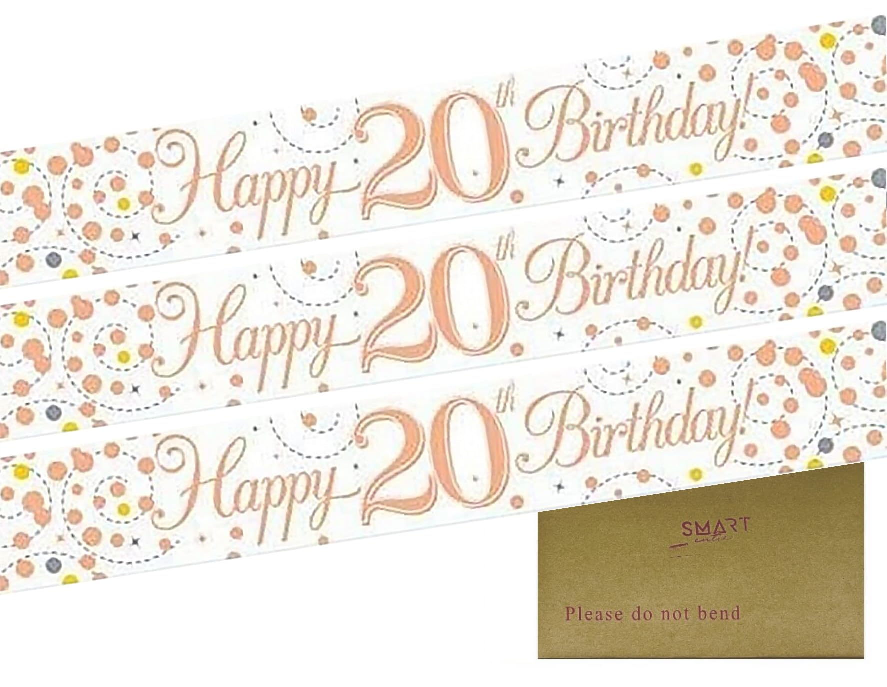 9ft Banner 20th Birthday Sparkling Fizz White & Rose Gold Holographic Foil Pennant (274cm)