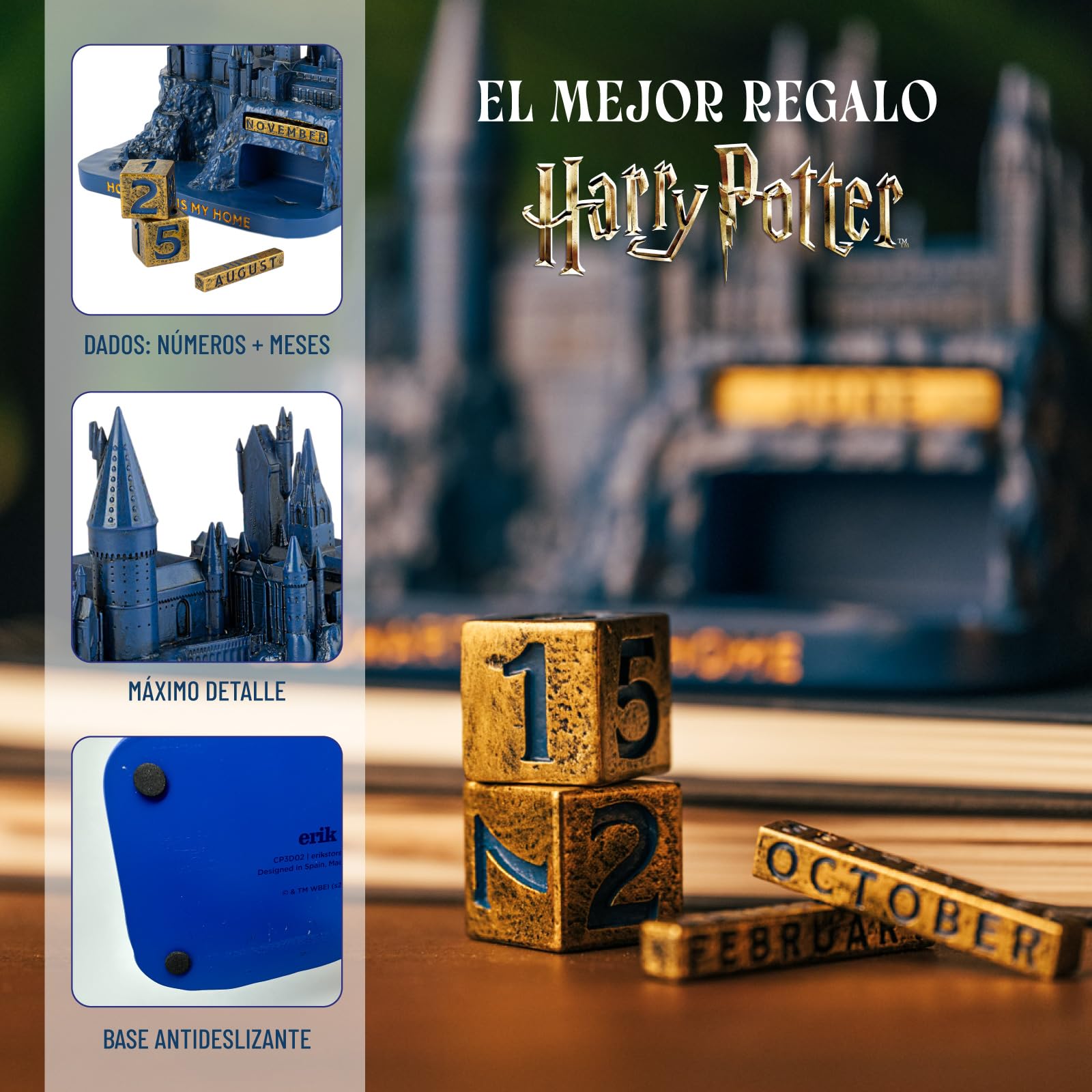 Calendario Perpetuo Harry Potter Castillo Hogwarts 3D - Figura Harry Potter Regalos │ Decoración Habitacion para niños y adultos (14,2x10cm)