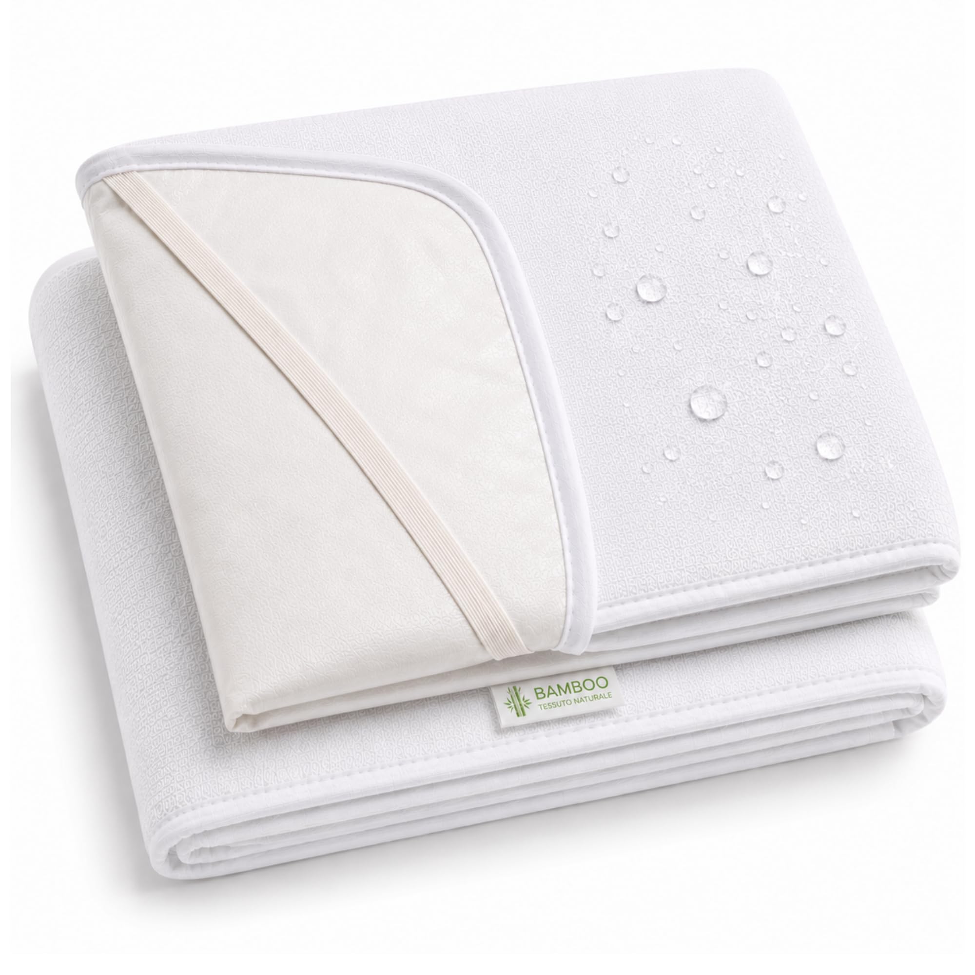 FlyIdeas Set di 2 Coprimaterasso Impermeabile Bamboo Certificato 75x35 cm Bianco per Culle Lettini Carrozzine
