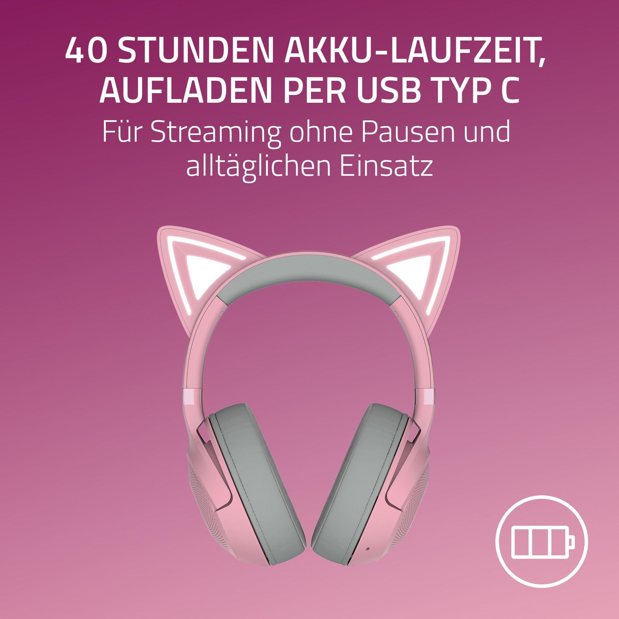 Razer Kraken Kitty V2 BT - Drahtloses Bluetooth RGB Gaming-Headset mit leuchtenden Katzenohren (Bluetooth 5.2 mit Gaming-Modus, TriForce 40mm Treiber) Quartz