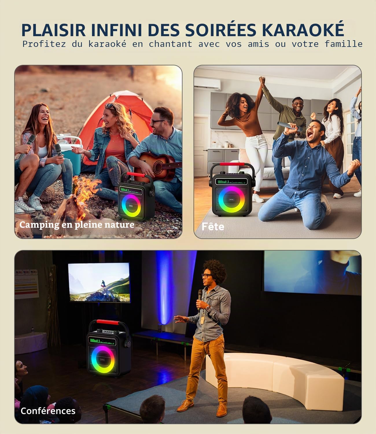 Karaoke Adulte Professionnel - Enceinte Bluetooth Puissante avec 2 Micros sans Fil, Système PA Portable (Bluetooth/TF/USB/AUX/TWS) Enfants/Famille/Amis