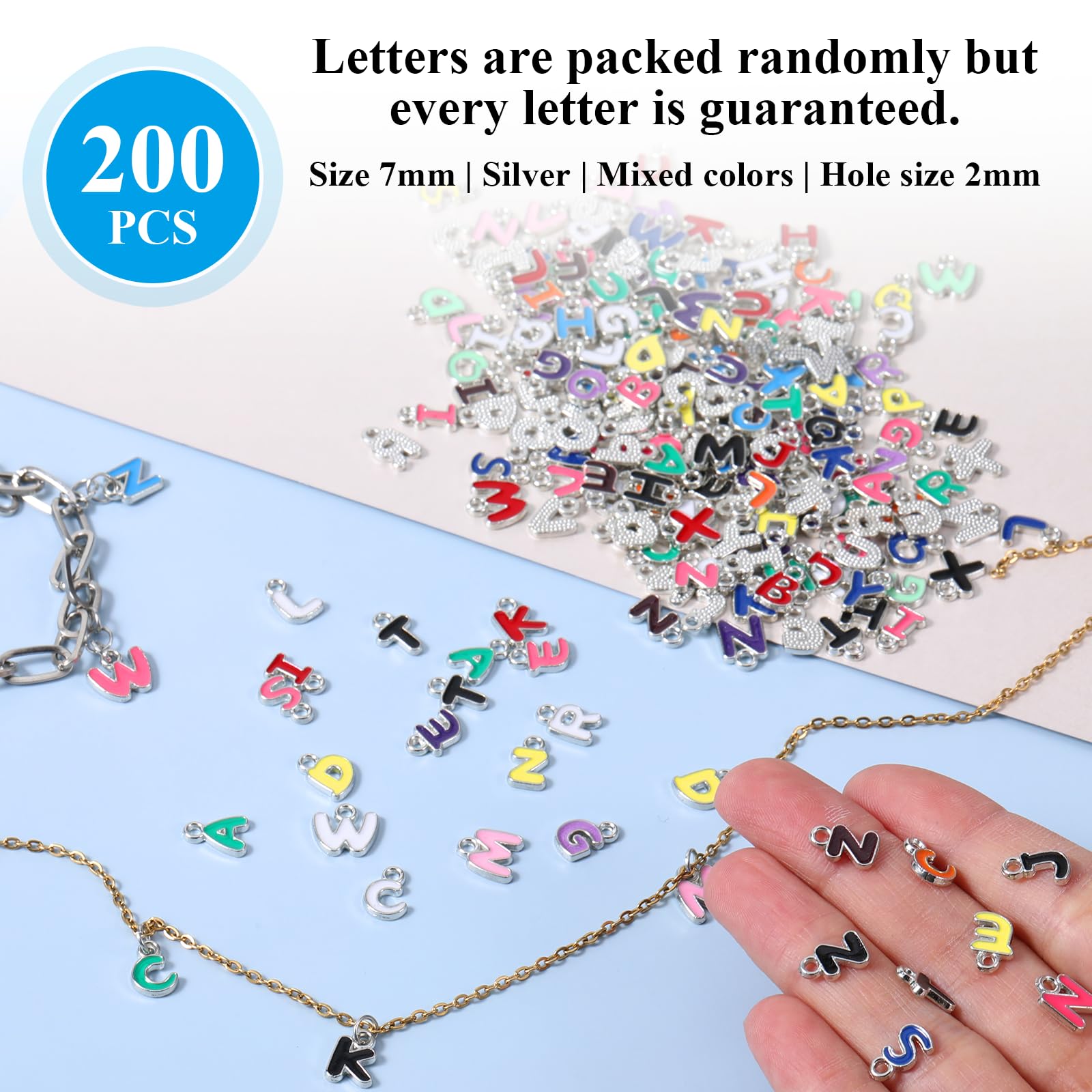 200Pcs A-Z Alphabet Charms, Letter Charms, Metal Letter Pendant Charm, Bracelet Necklace Earrings Charm for Jewelry Making, DIY Crafts, Personalized Gift Making Findings - Image 2