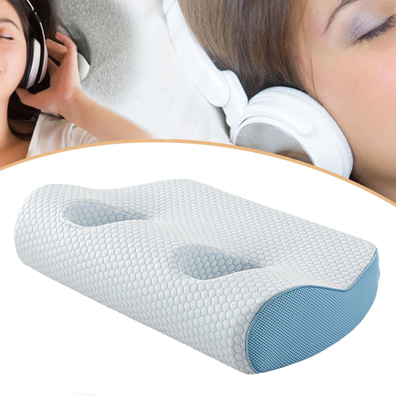 Ohrpolster mit Löchern aus Memory-Schaum, ergonomisch, weich, bequem und atmungsaktiv für Kopfhörer; Nackenkissen, Rindenblau