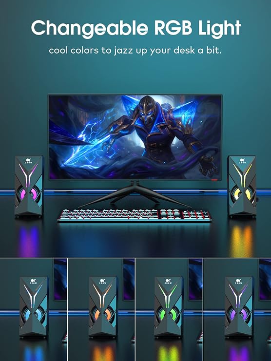 OR O R O W OROW Computer Speakers, Desktop Speakers with Various Colorful LED, 10W Gaming Speakers with Volume Control,RGB Computer Speakers for Monitor/Laptop