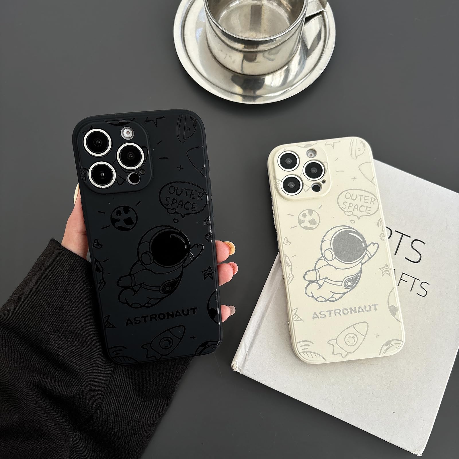 Yonds Queen for iPhone 14 Pro Cute Case, Cool Cartoon Astronaut Rocket Moon Space Design Stylish Soft TPU Bumper Shockproof Anti-Slip Protector Fashion Case (Fly Black, iPhone 14 Pro)