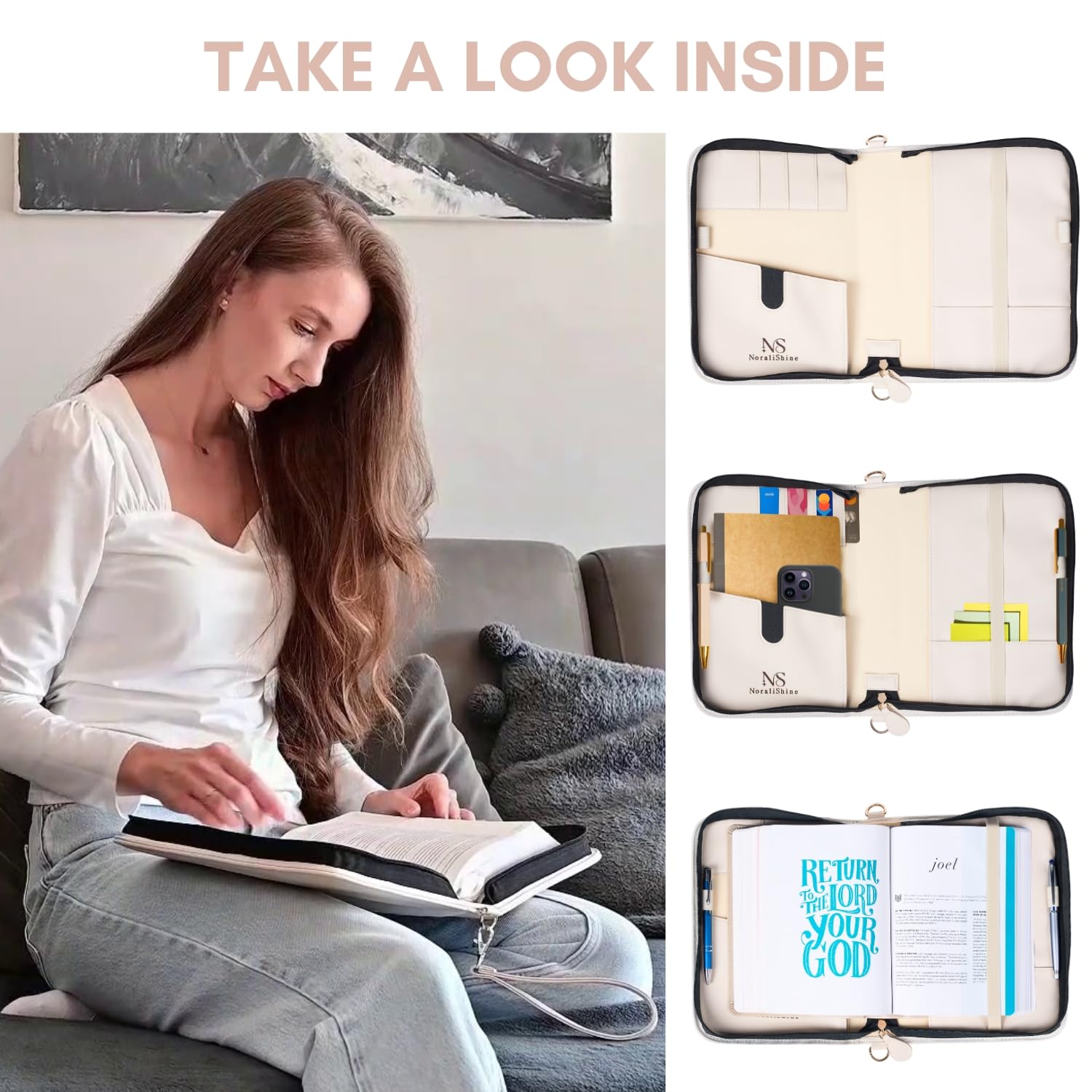 Funda grande de cuero para la Biblia para mujer, fundas de la Biblia para mujer, fundas grandes de piel sintética para mujer con correa para el hombro, cierre de cremallera, ideal para regalos de arte