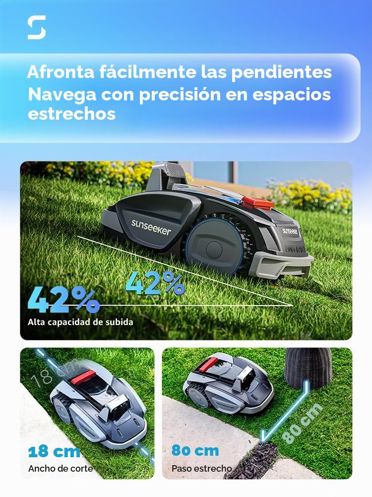 Sunseeker V3 Plus Robot cortacésped 1000㎡, Robot cortacésped inalámbrico con un Solo Clic, evitación de obstáculos Inteligente Visual AI, inclinación del 42%, bajo Ruido, navegación multizona