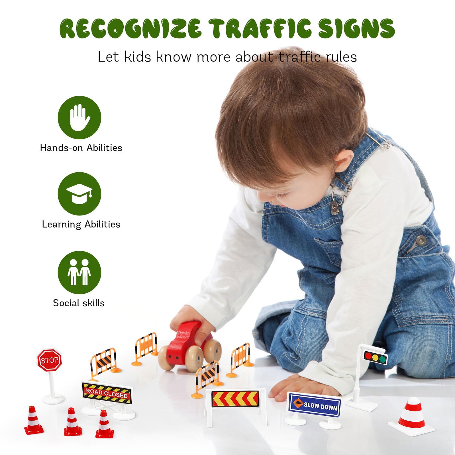Kit Giocattoli Cartelli Stradali per Bambini Cartelli in Plastica Cono Viabilità per Apprendimento e Giochi di Ruolo
