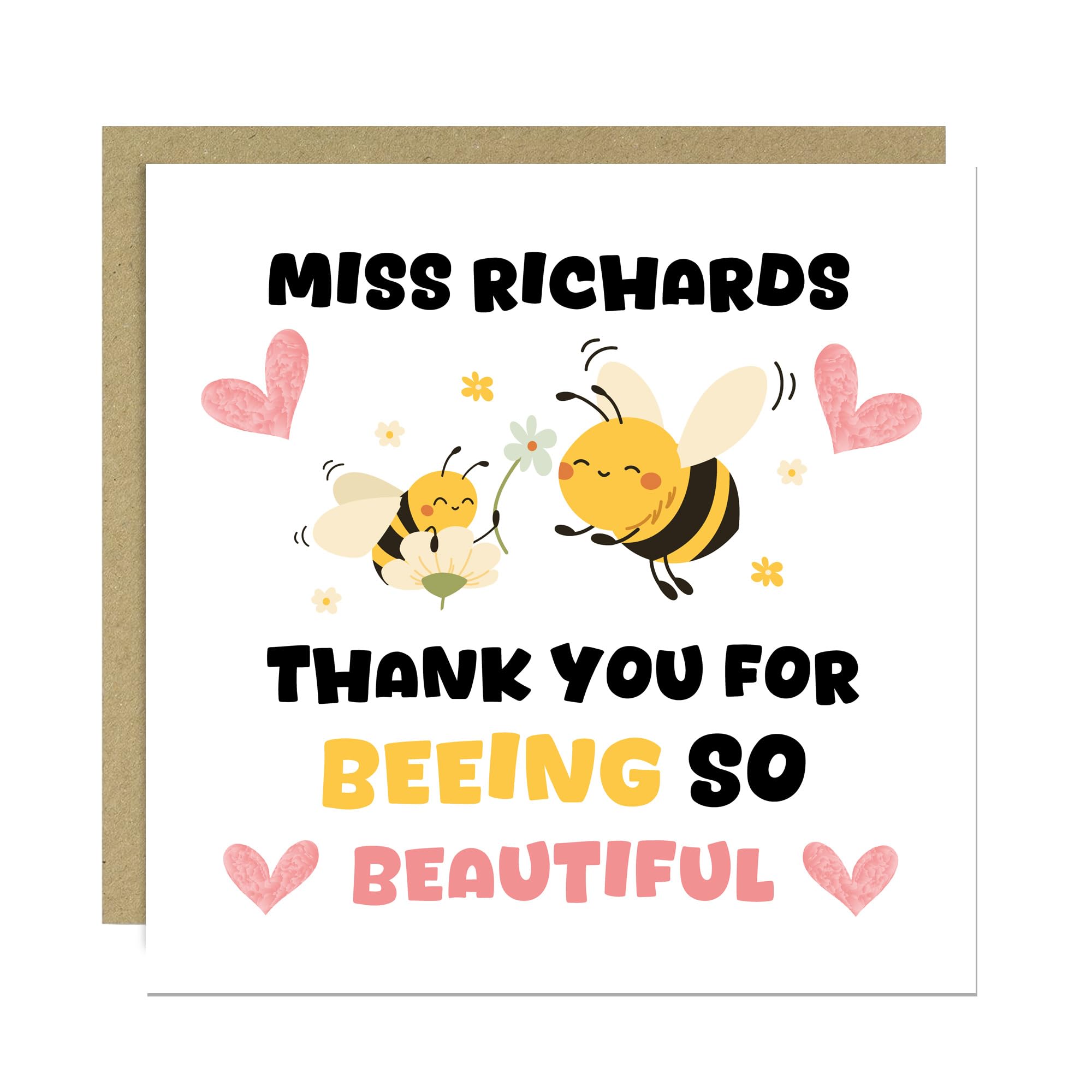 RED OCEAN Personalised Teacher Card End of Term Leaving School or Nursery Cards For Teachers Teaching Assistant Thank You 145x145mm With Kraft Envelope