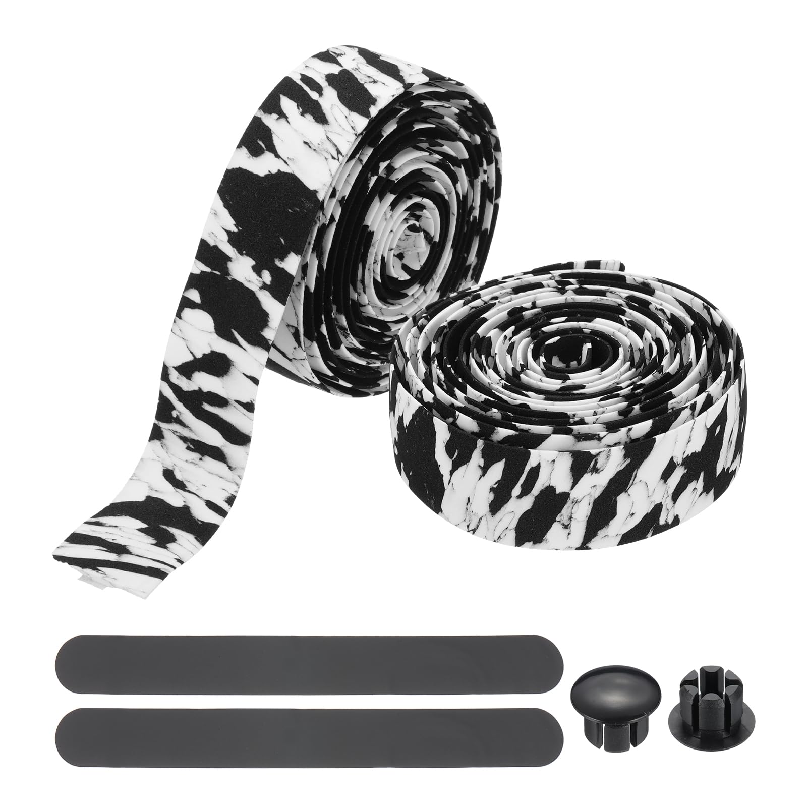 PATIKIL Bike Handlebar Tape, 2 Rolls 6.6 Feet Bike Grip Tape High-Elasticity EVA Foam Cycling Handle Wraps Comfortable Non-Slip Shock Bicycle Wrap with End Plugs for Road Bike, Black-White — image 1