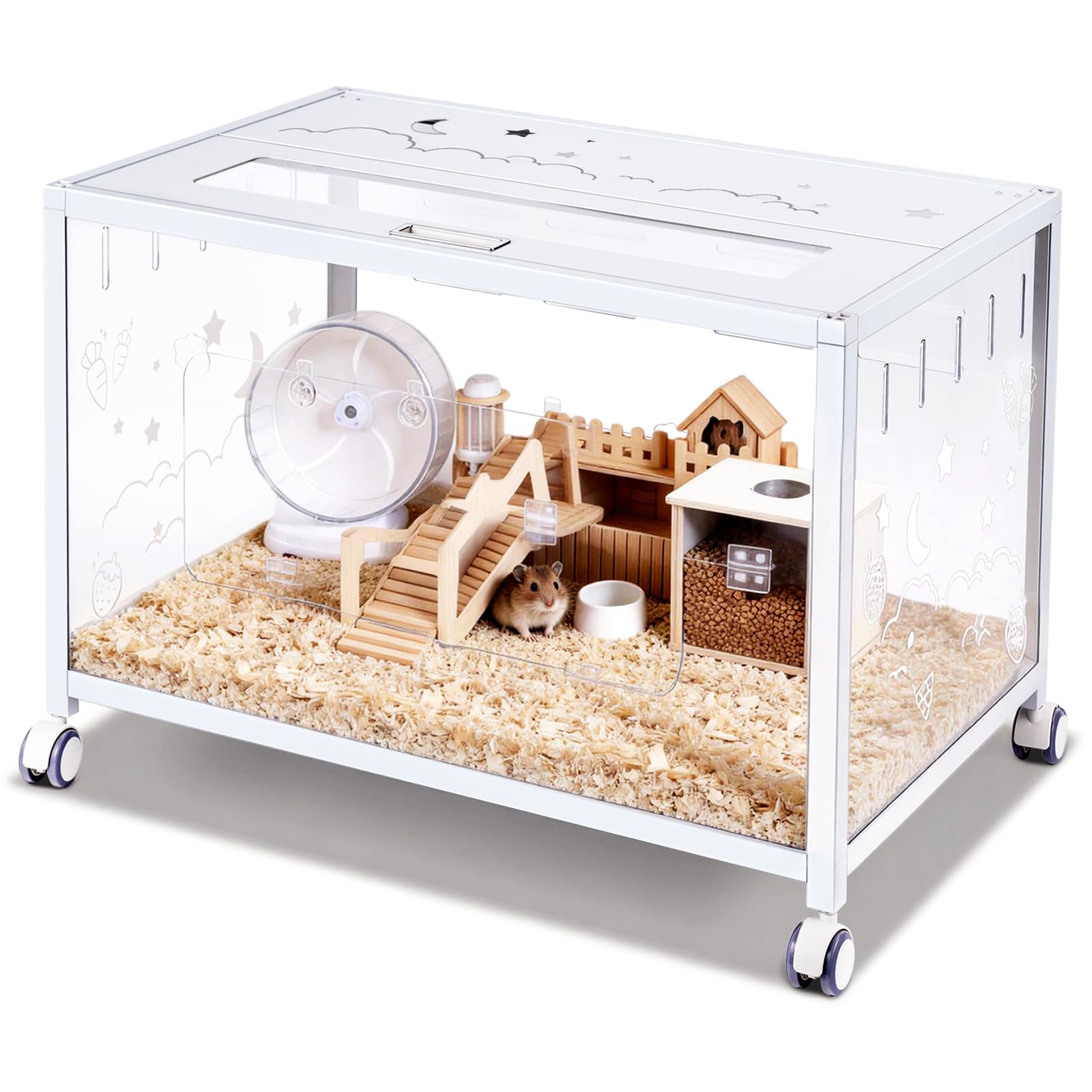 Jaula de hámster para ratas y animales pequeños, jaula de hámster con transparencia de 360 grados, con doble puerta y ruedas, conejillos de indias, roedores, hámster enano, esperma de tejón