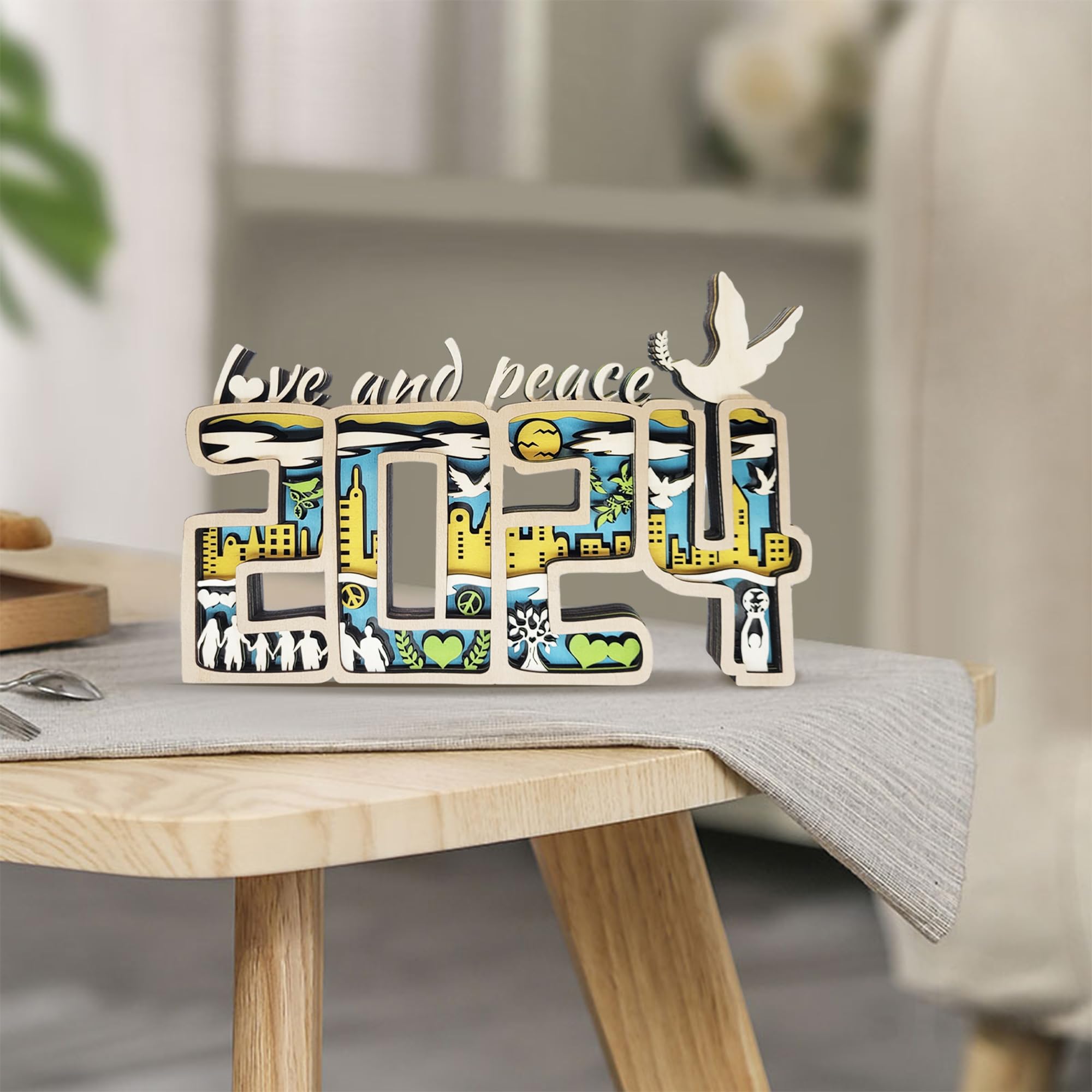 Amazon.co.jp: 3D木製彫刻、2024 愛と平和の装飾、多層木彫りの鳩の