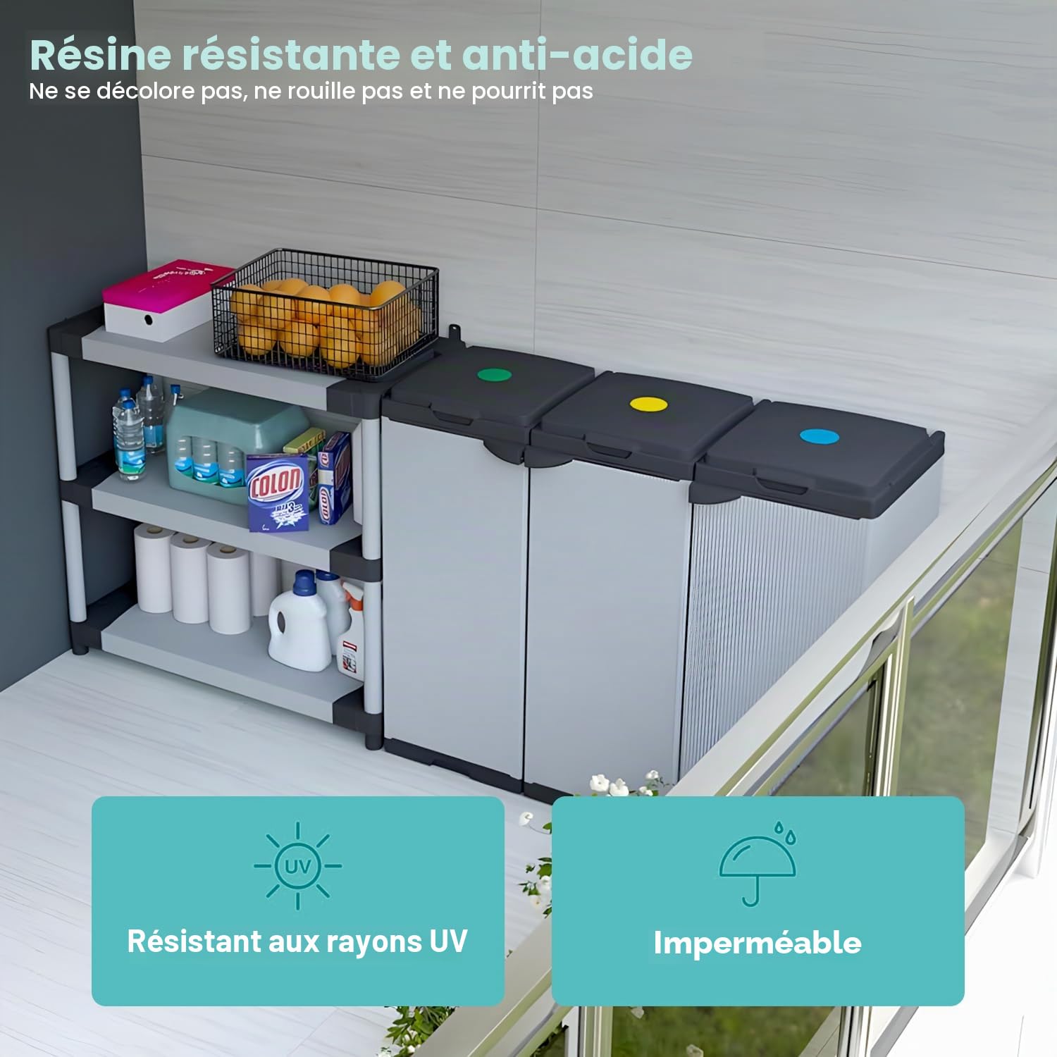 Avilia Meuble poubelle pour collecte différenciée – Tris bacs à ordures, 80 – 110 l, 102 x 39,5 x 85 cm