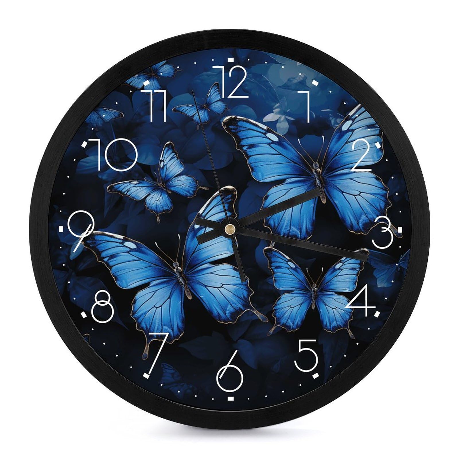 Horloge murale papillons bleu foncé décorative pour cuisine