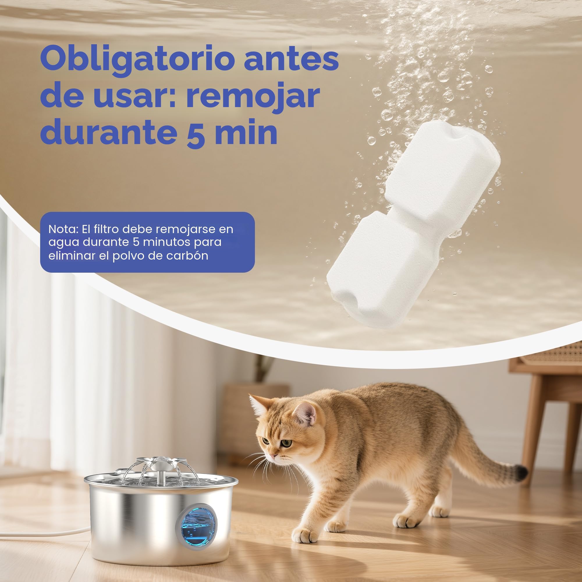 IHOUONE Filtro Fuente para Gatos: 12 Filtros Fuente Gatos - 6 Carbónfiltros + 6 Bebedero Agua Perros Esponjas - Filtración Múltiple - Adecuado para Dispensador Agua Mascota Acero Inoxidable