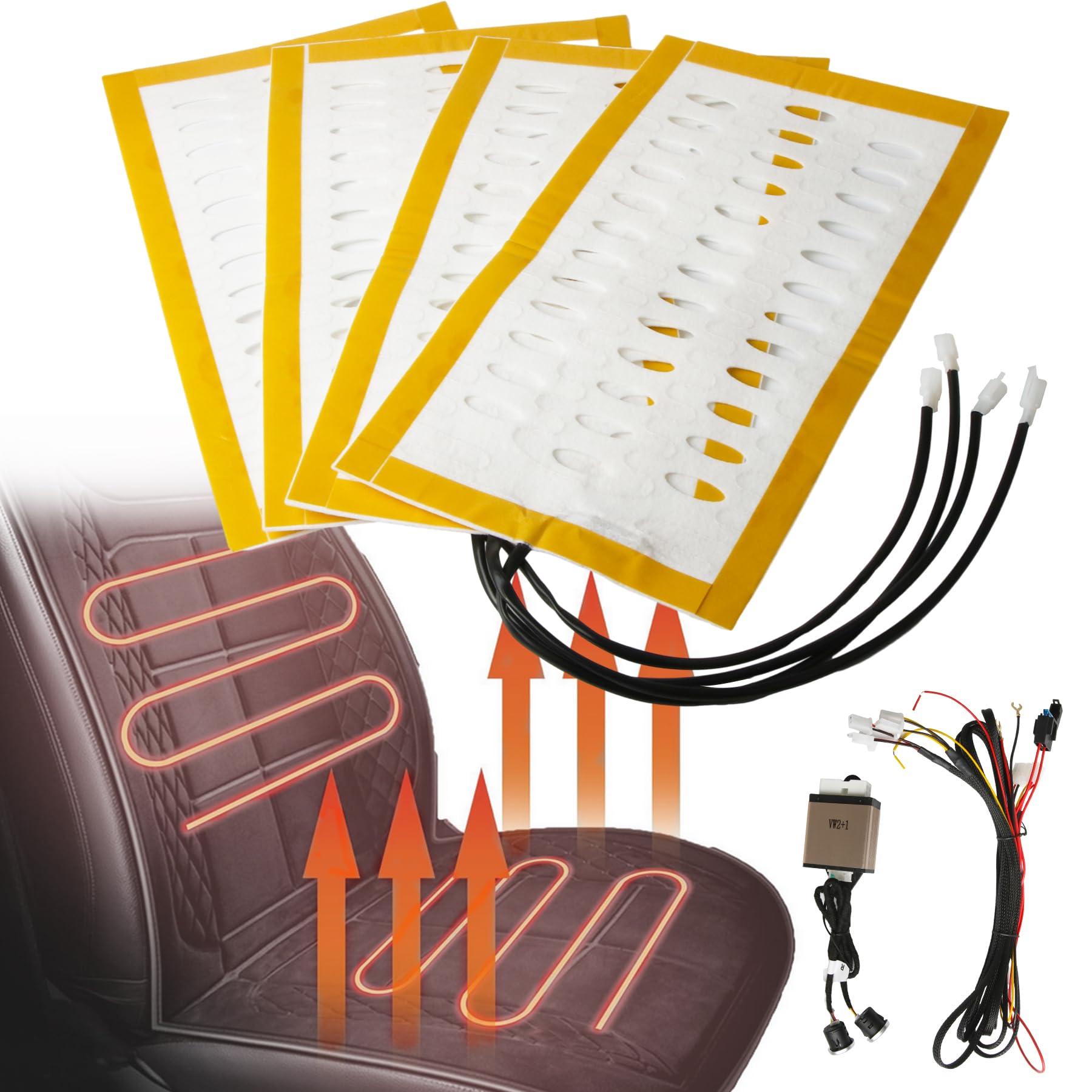 4PCS Heated Seat Kit,Seat Heaters for Vehicles,12v Universal Seat Covers  Accessories Kit with 3level Round Switch, Compatible All Types of Cars