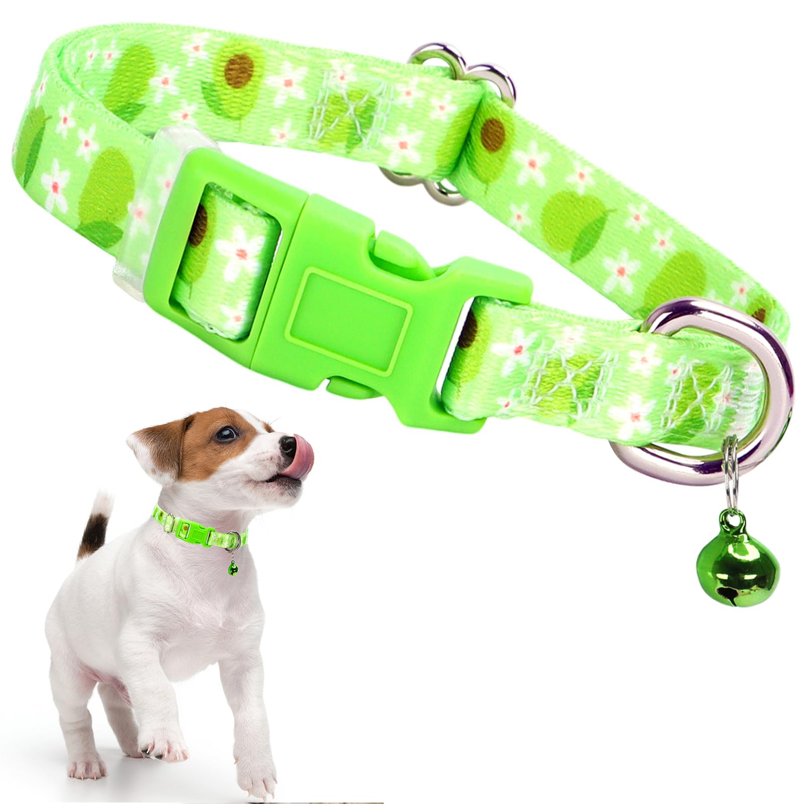 Avocado XXS xs Dog Collar with Bell, Soft Adjustable Green Avocado Puppy Collar Tiny Cat Collars with Bells for XS Small Girl and boy Dogs Little