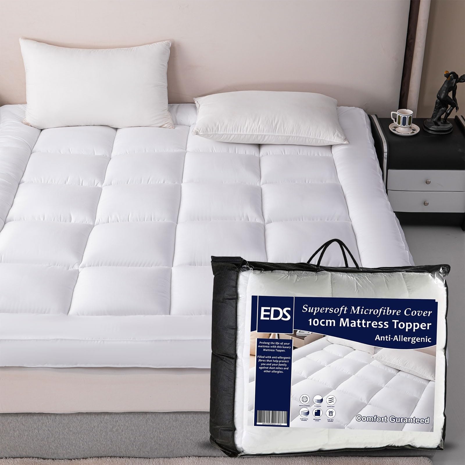 Mattress Topper Protector Super King Size Bed 10cm Thick Hotel Quality Hollow Fibre Filled...