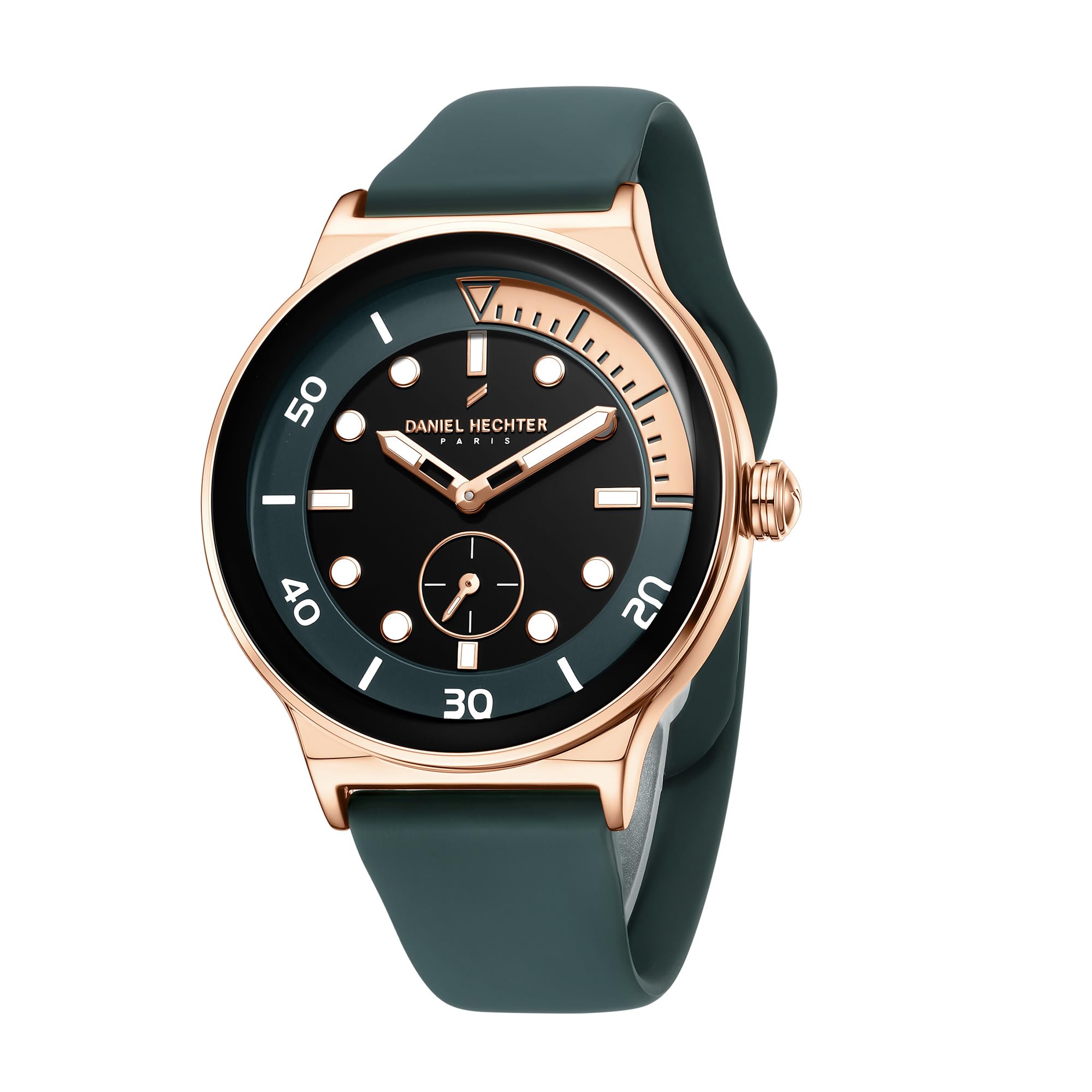 Paris Auber Collection Analog Quartz Watch for Men with Round Gloss Dial, Small Seconds Sub-Dial & Silicone Strap-image-3