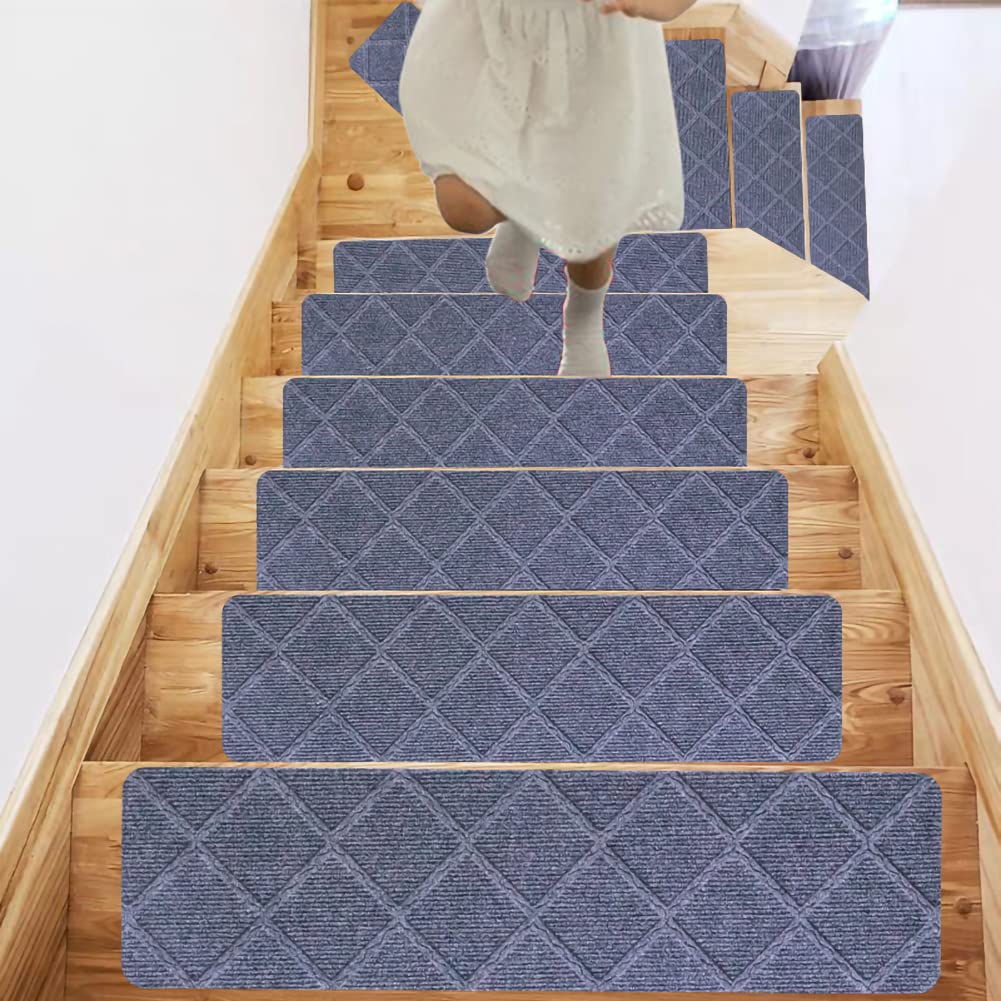 15 Tappeti per Scale 76 x 20cm, Tappetino Antiscivolo e Autoadesivo, Rimovibili e Lavabili Tappeto Scale Protezione per Interne Bambini, Anziani e Animali Domestici