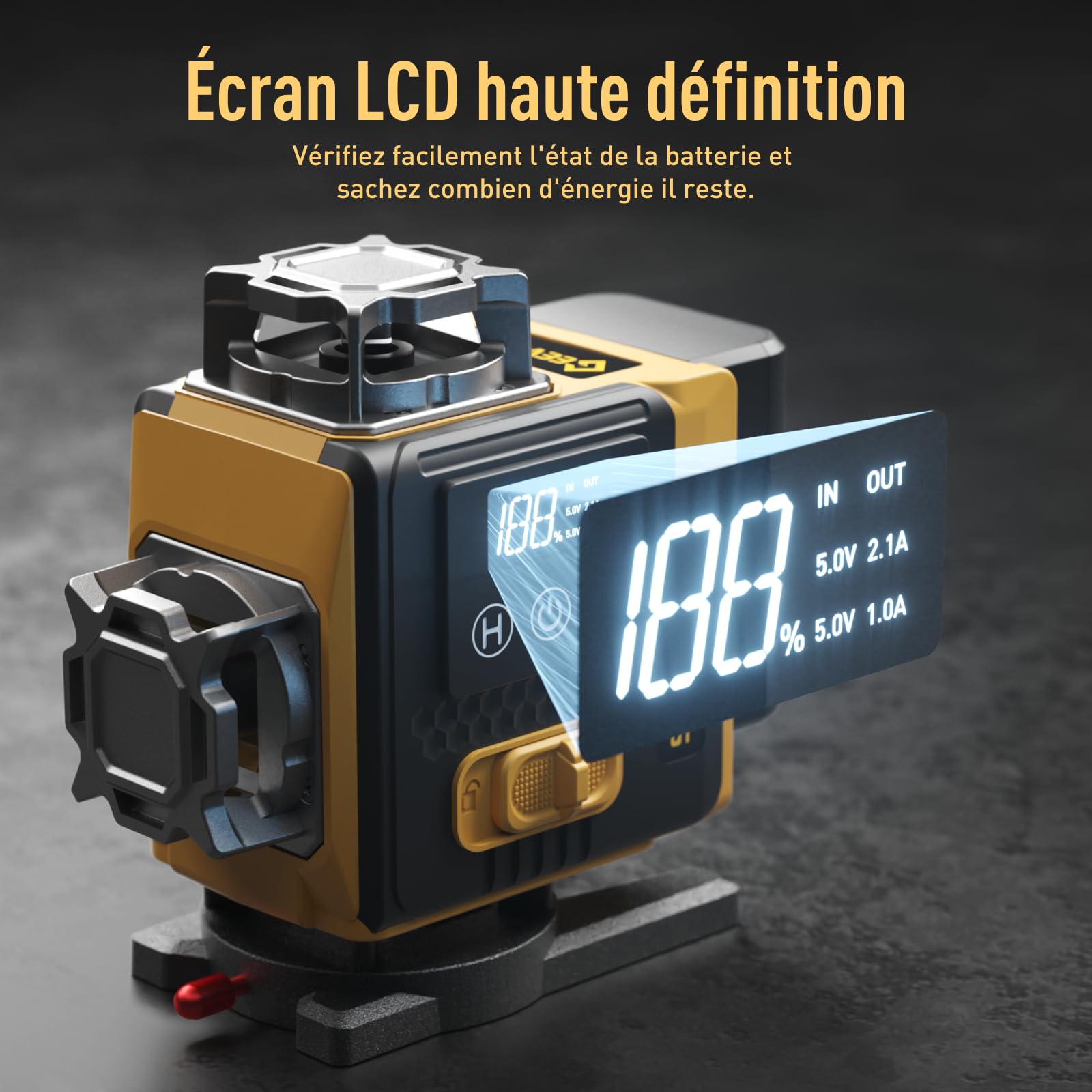 Geevorks Niveau Laser 360 Autonivelant, 4D 16 Lignes Autonivelant, Portée 25m avec Trépied 1.2m, 2x2400mAh Batteries, IP54 avec Télécommande & Support Mural