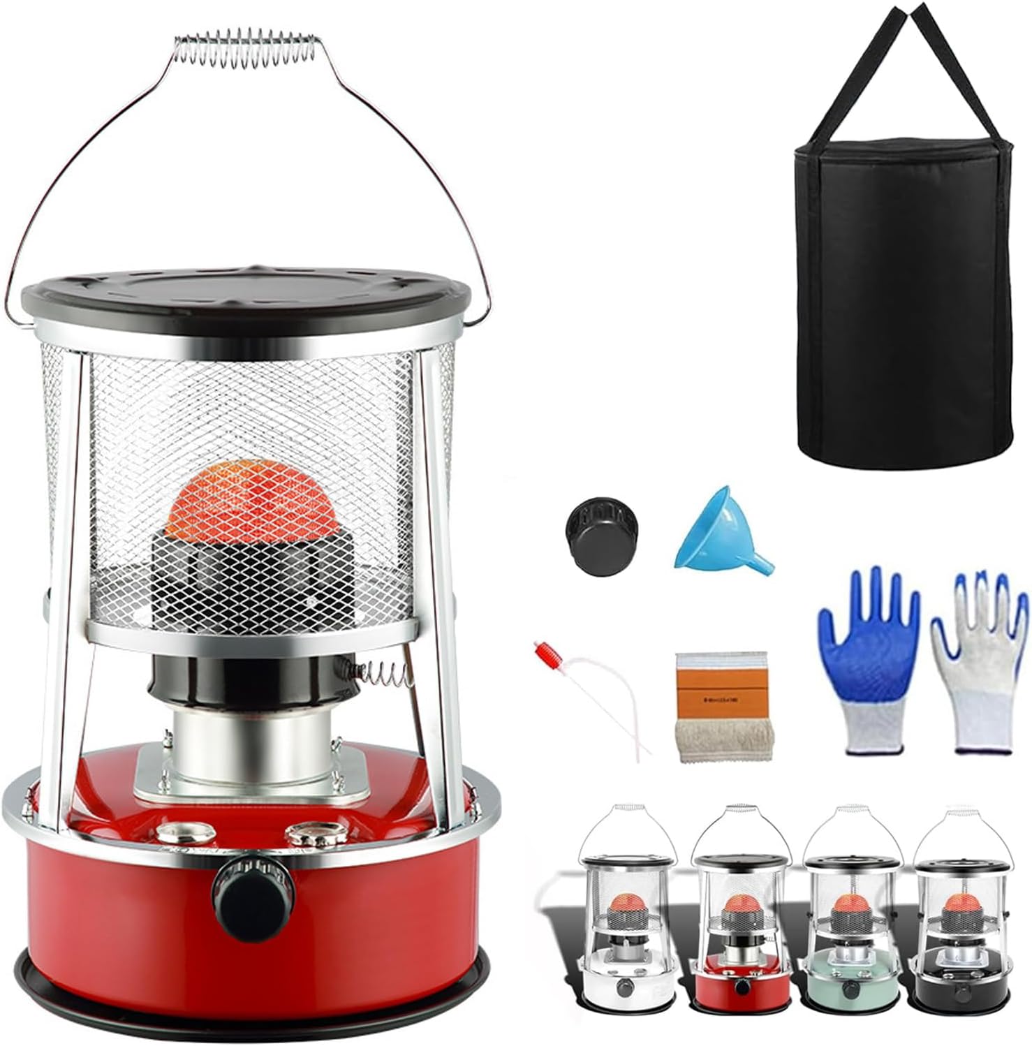 Non Electric Heaters for Indoor, 9000 Btu Kerosene Heater Indoor with Accessory Kit, 18-21h Run Time for Power Outage, Heavy Snow & Camping (Red,With Accessory)