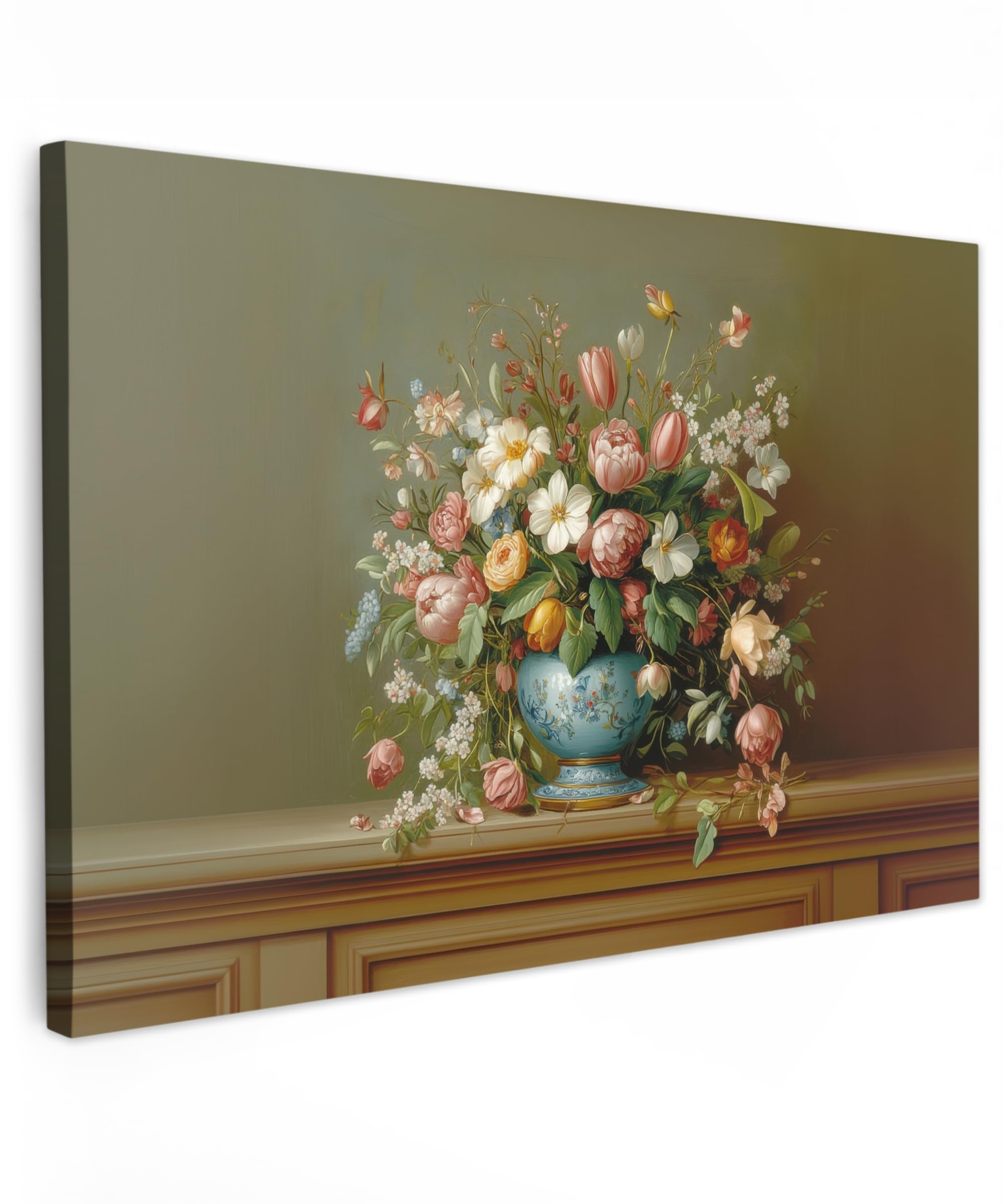 MuchoWow© Canvas Wall Art 35"x24" / 90x60 cm Decor Paintings Prints framed on Canvas Decorations Wallart Vase - Pastel - Colours - Flowers