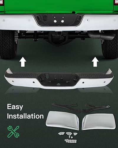 Miniatura 7 de SCITOO Conjunto de parachoques trasero cromado de acero para Dodge Ram 1500Ram 2500Ram 3500 viene con orificios para sensor de estacionamiento sin