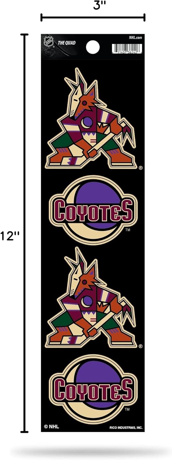 Rico Industries NHL Hockey Arizona Coyotes 3" x 12" Quad Decal - (4) Decals - Image 4