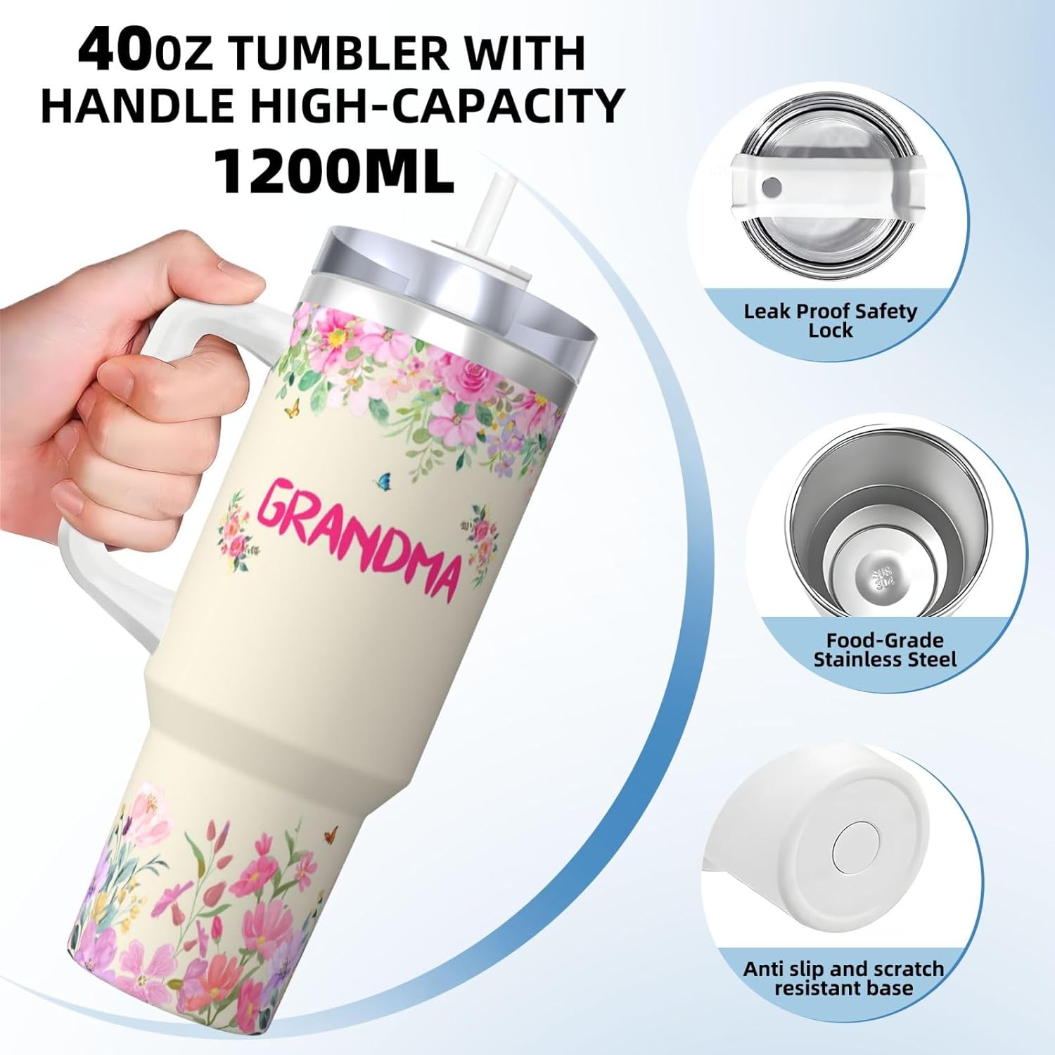Grandma Gifts Birthday Gifts for Grandma 40Oz Tumbler for Mothers Day Gifts with Lid & Straw - Image 4