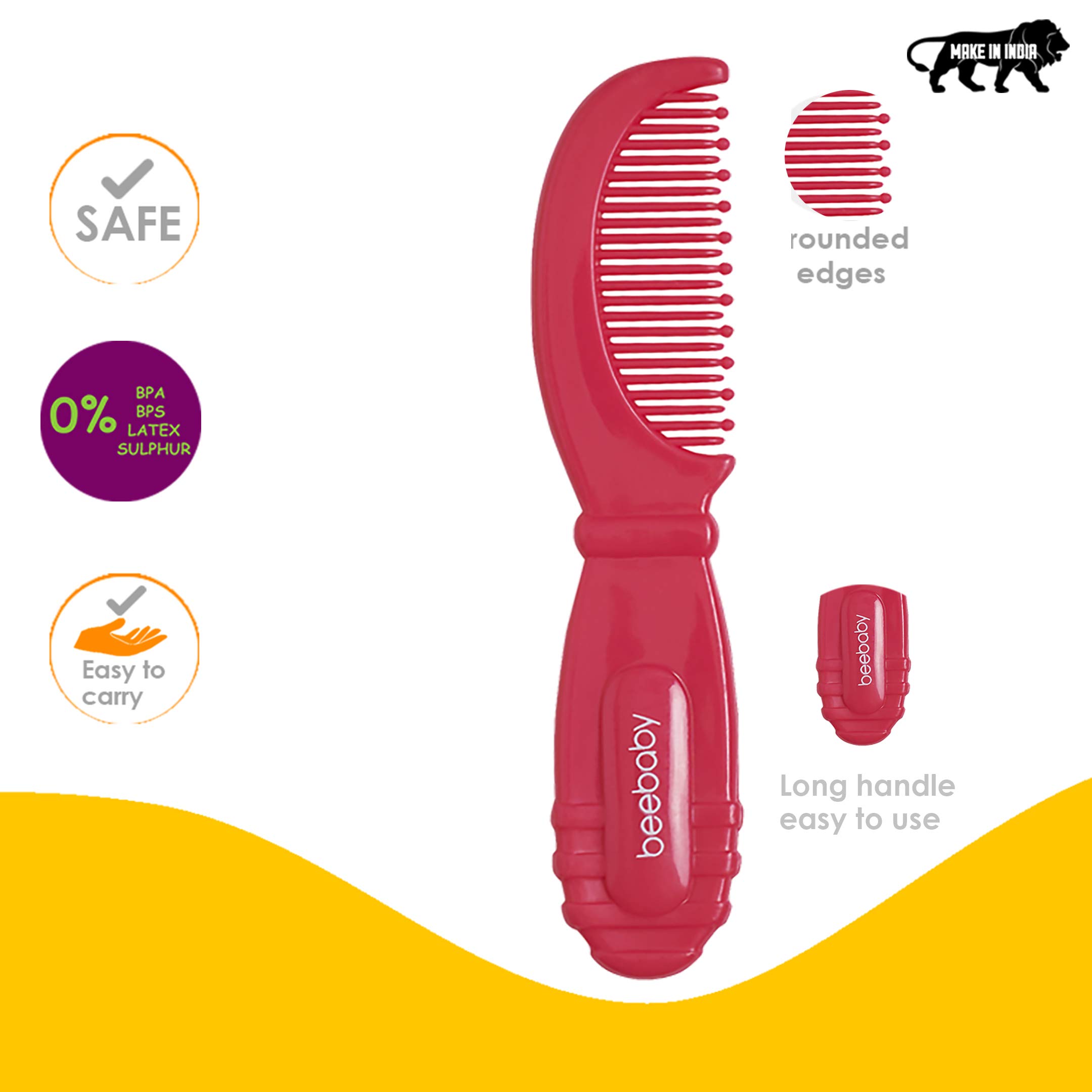 BeeBaby Round Edge Baby Comb. Pack of 2. (Pink & Green) 0M+