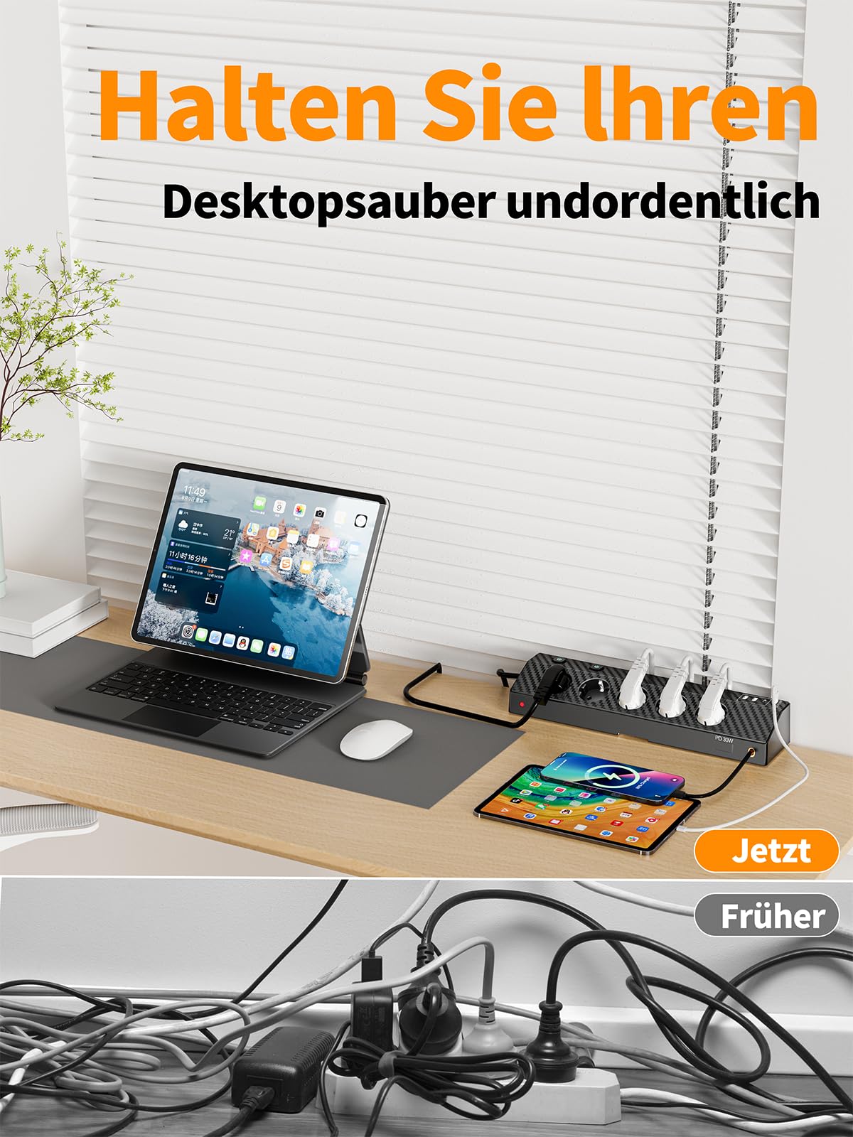 Ciabatta Multipresa con USB 30W, Scrivania Elettrica con 5 Prese, Multipresa Protezione Sovratensione con Interruttori Indipendenti e Prolunga Elettrica 2 Metri, 4000W Presa, Nero