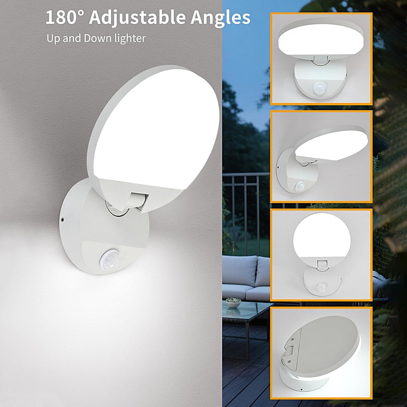 Lampadaire Mural à Détecteur de Mouvement 18W Angle Réglable Design Moderne